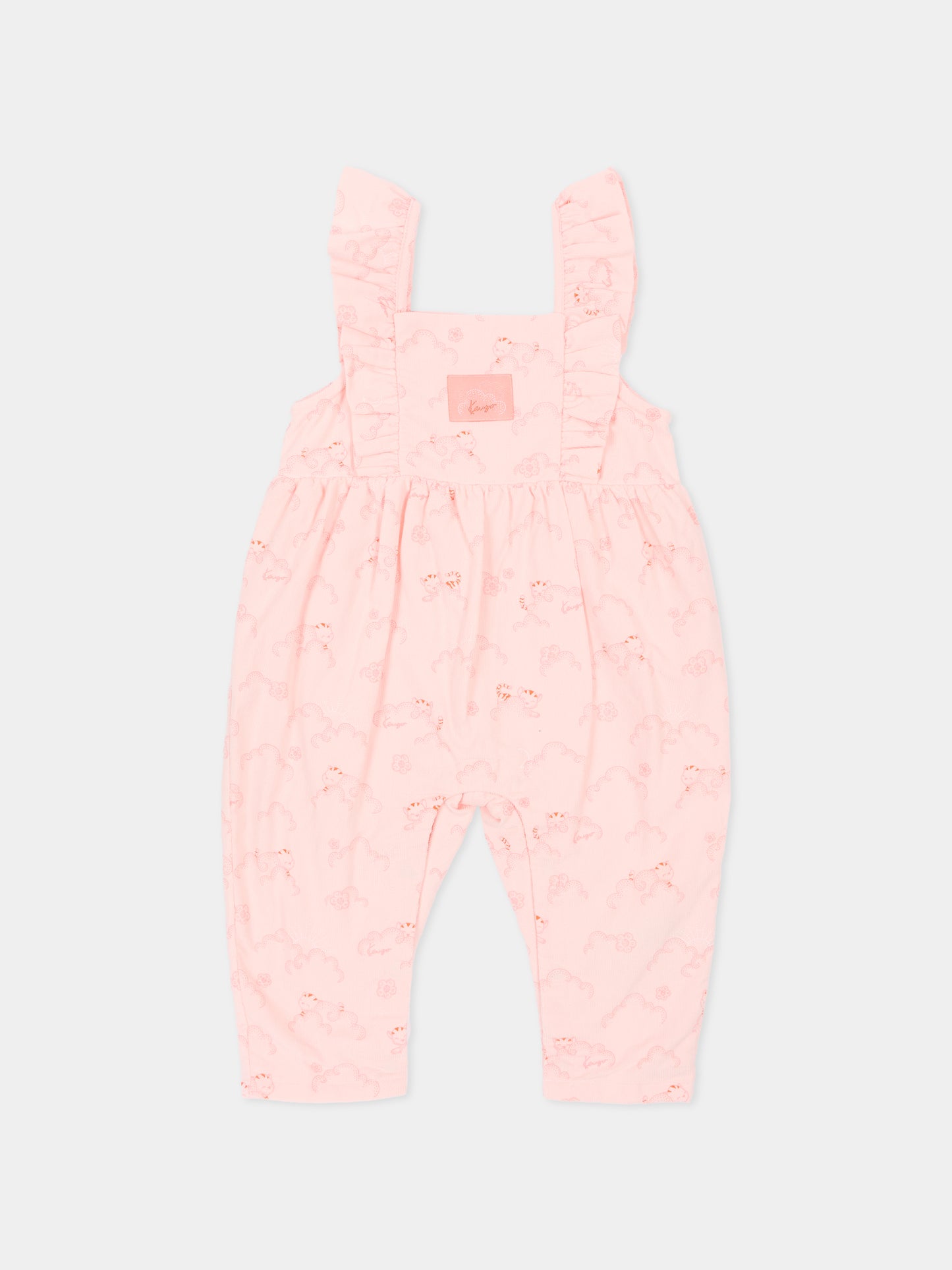 Salopette rosa per neonata con gatto,Kenzo Kids,K61233 46T