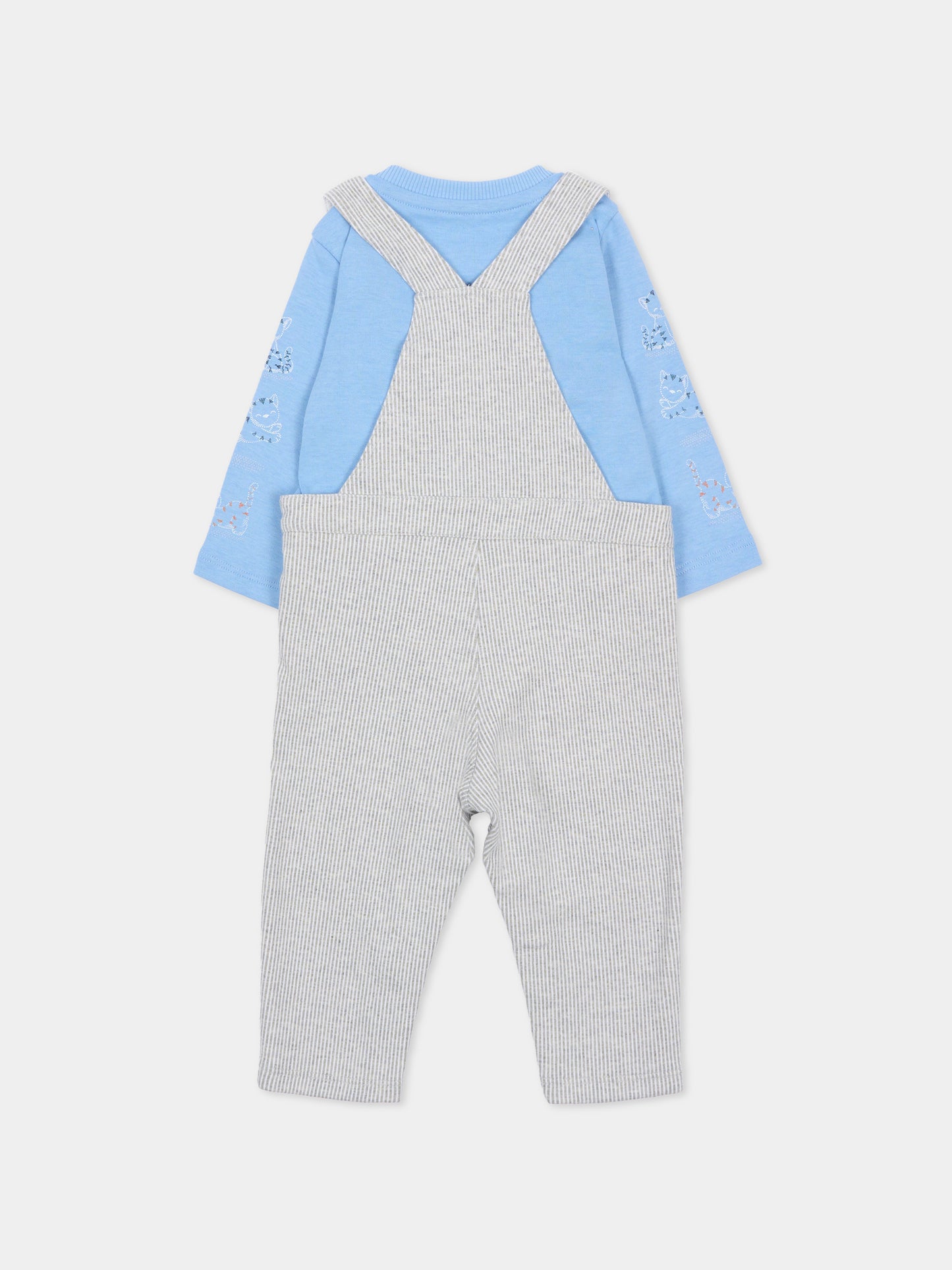 Salopette celeste per neonato con gatto,Kenzo Kids,K61239 77A
