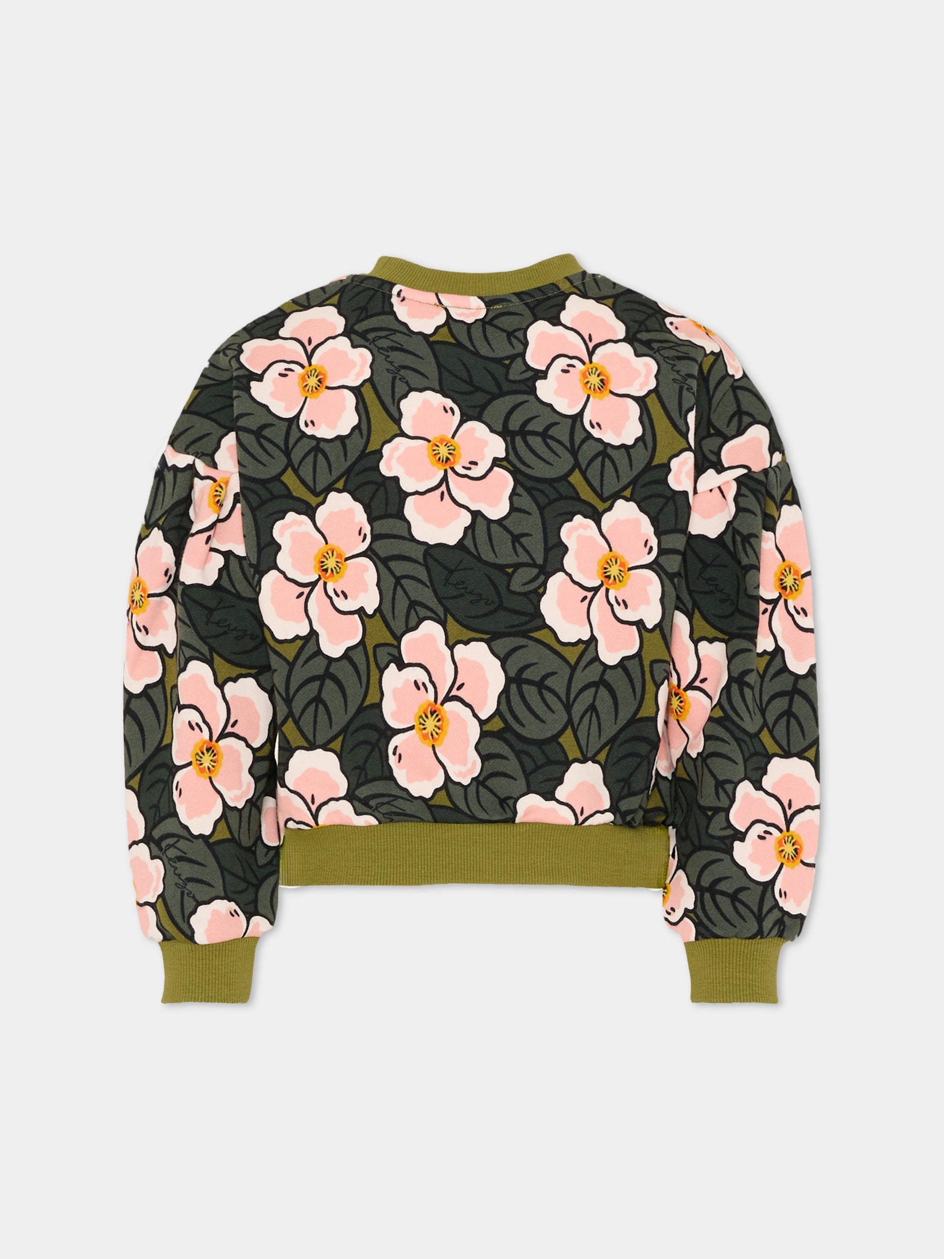 Felpa verde per bambina con papaveri,Kenzo Kids,K61342 46M
