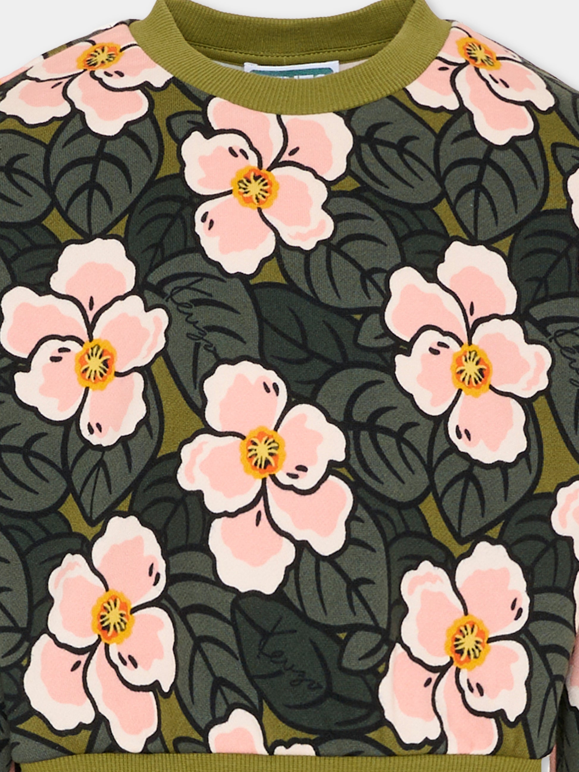 Felpa verde per bambina con papaveri,Kenzo Kids,K61342 46M