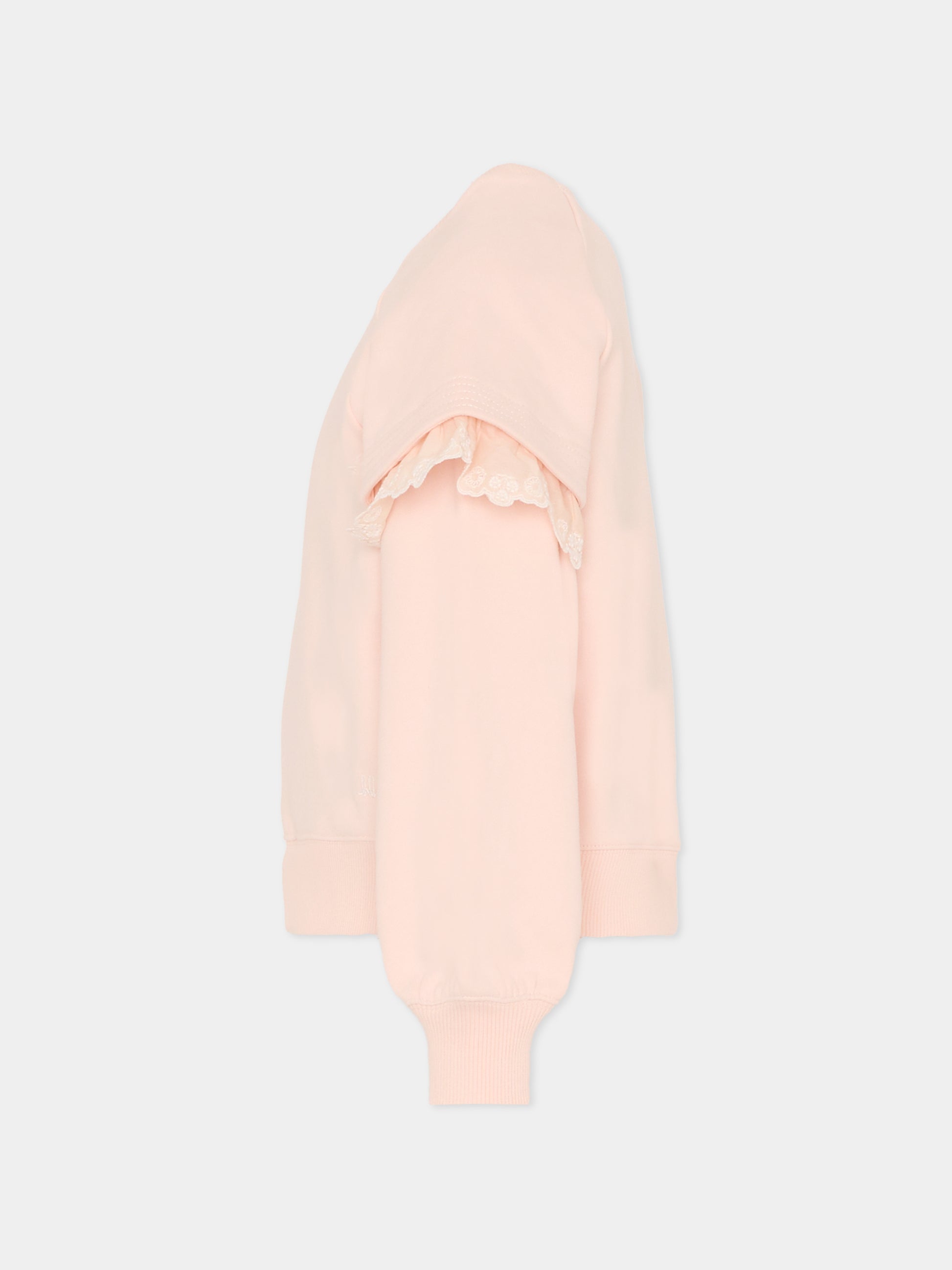 Felpa rosa per bambina con fiori,Chloé Kids,C20803 46J