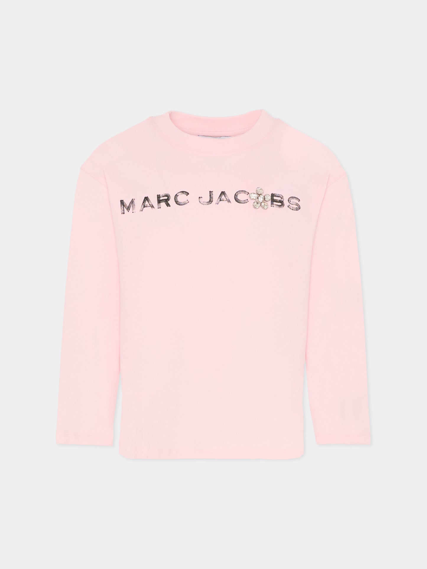 T-shirt rosa per bambina con logo e fiore,Marc Jacobs,W60587 475