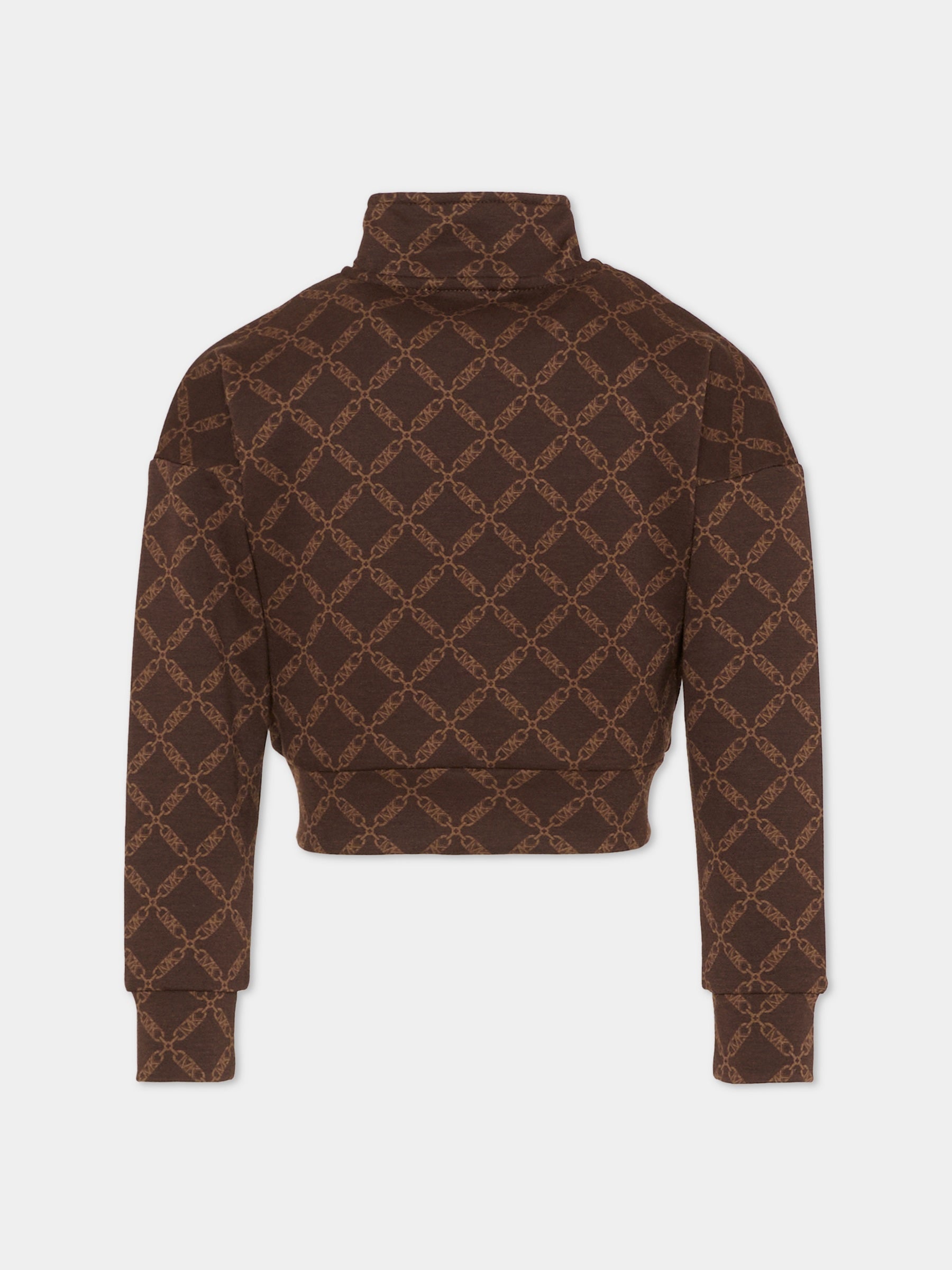 Felpa crop marrone per bambina con logo all over,Michael Kors,R30472 342