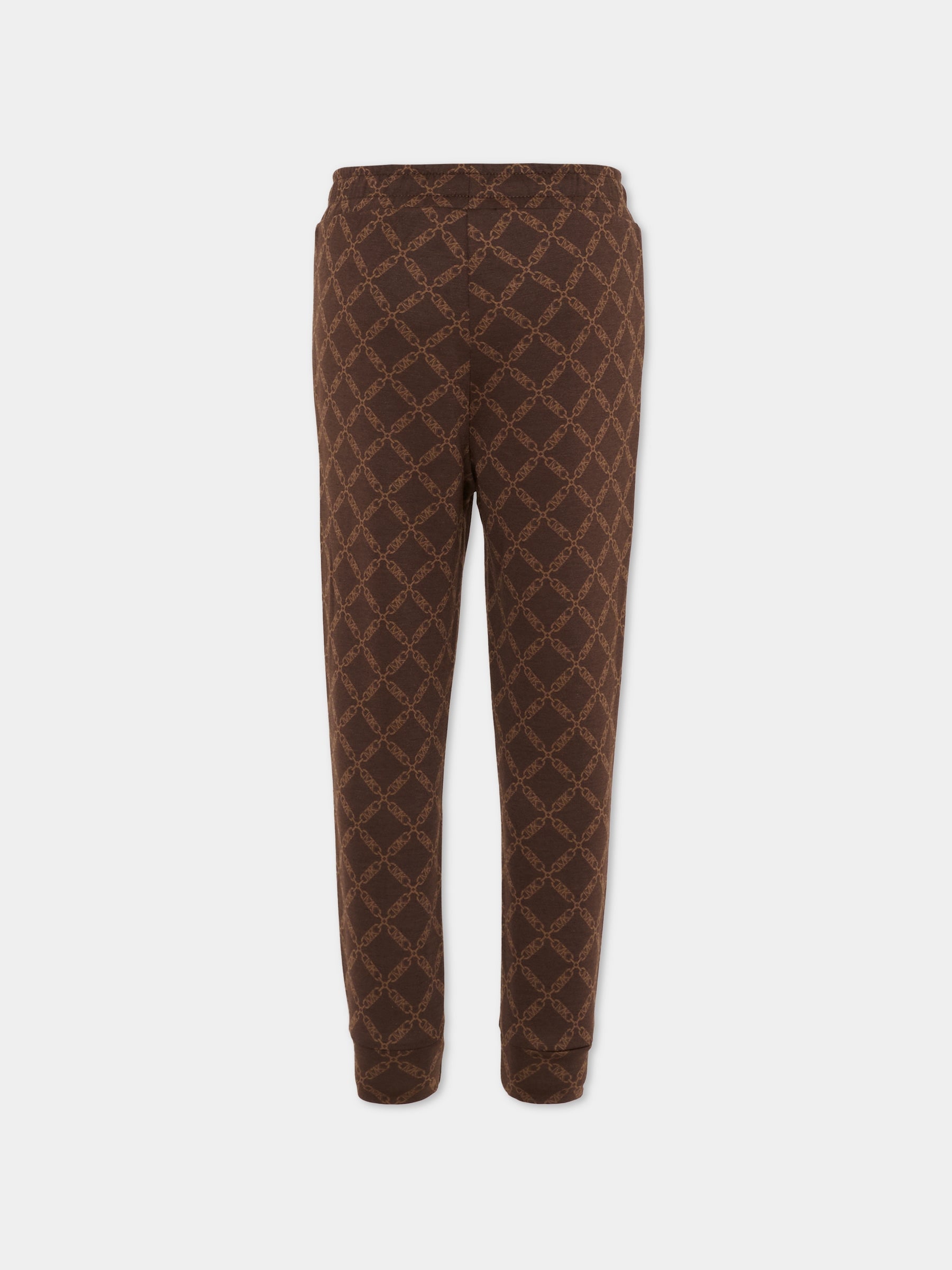 Pantaloni marroni per bambina con logo all over,Michael Kors,R30444 342