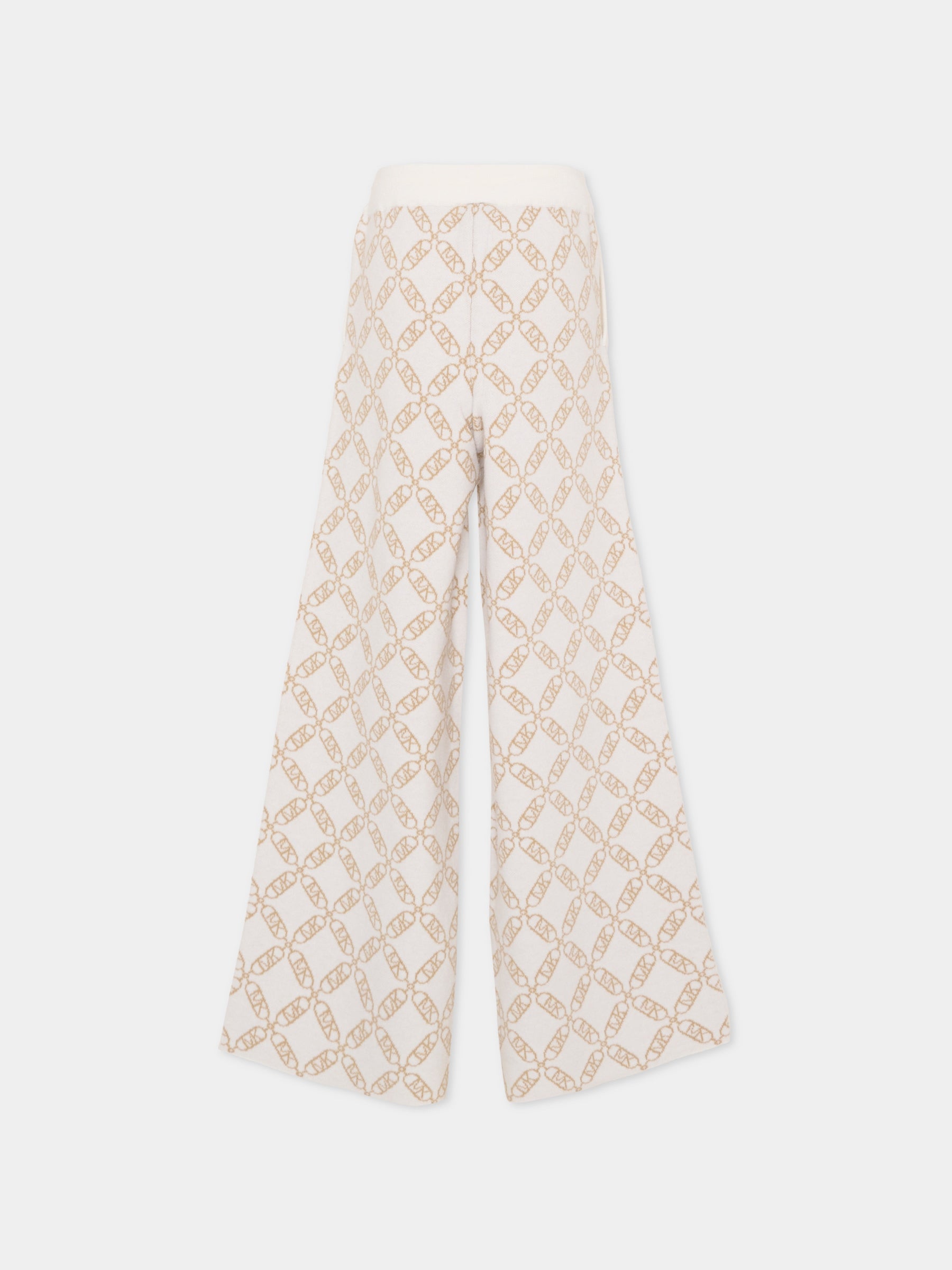 Pantaloni avorio per bambina con logo all over,Michael Kors,R30452 N52