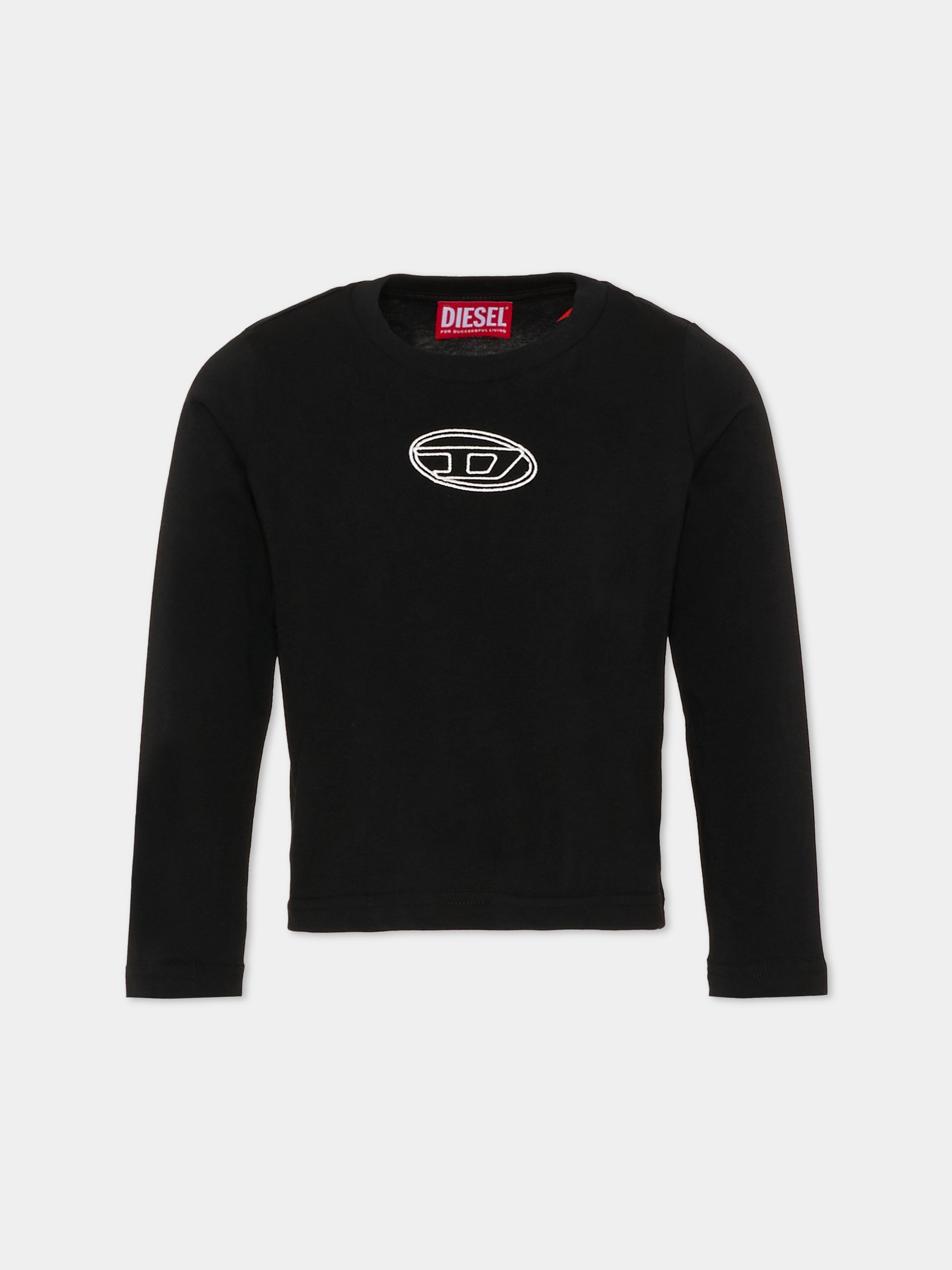 T-shirt nera per bambina con logo nero,Diesel,J02431-00YI9-K900