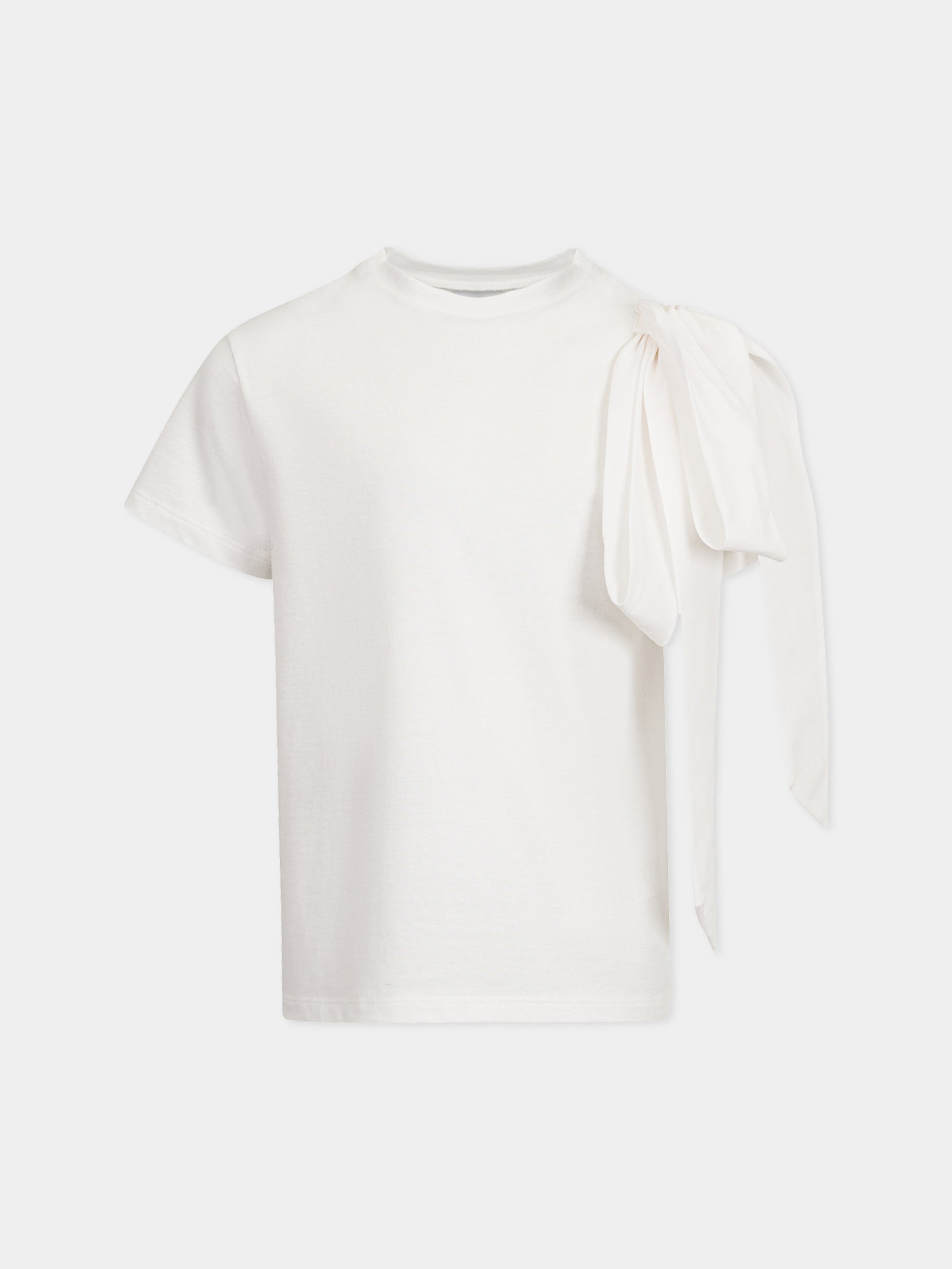 T-shirt avorio per bambina con fiocco,Douuod Kids,DW8A41 Z2868 101