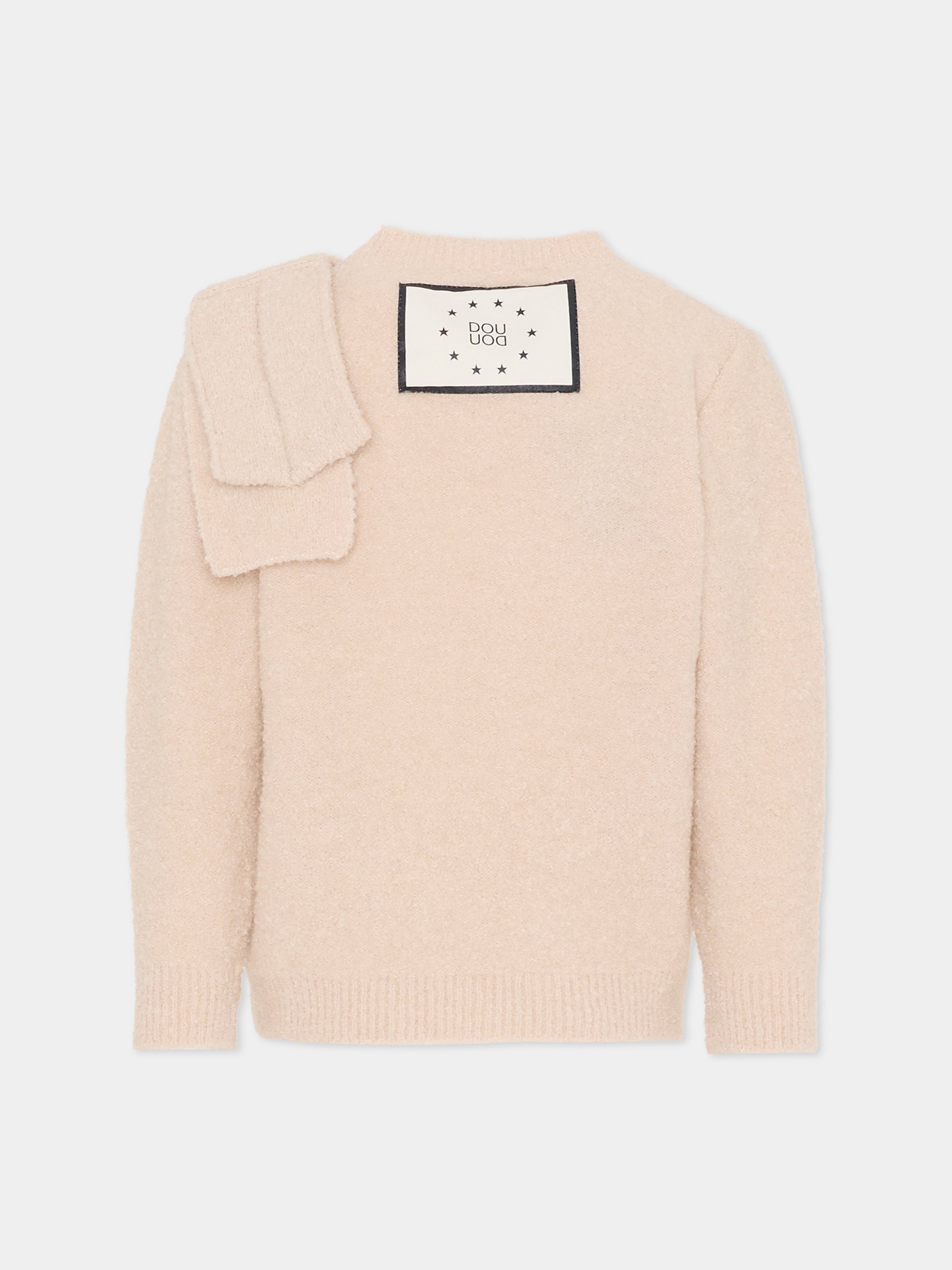 Maglione beige per bambina con fiocco,Douuod Kids,DX9A30 W0223 107