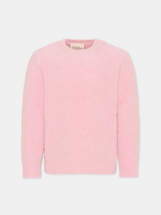 Maglione rosa per bambina con logo,Douuod Kids,DX9A60 W0223 511