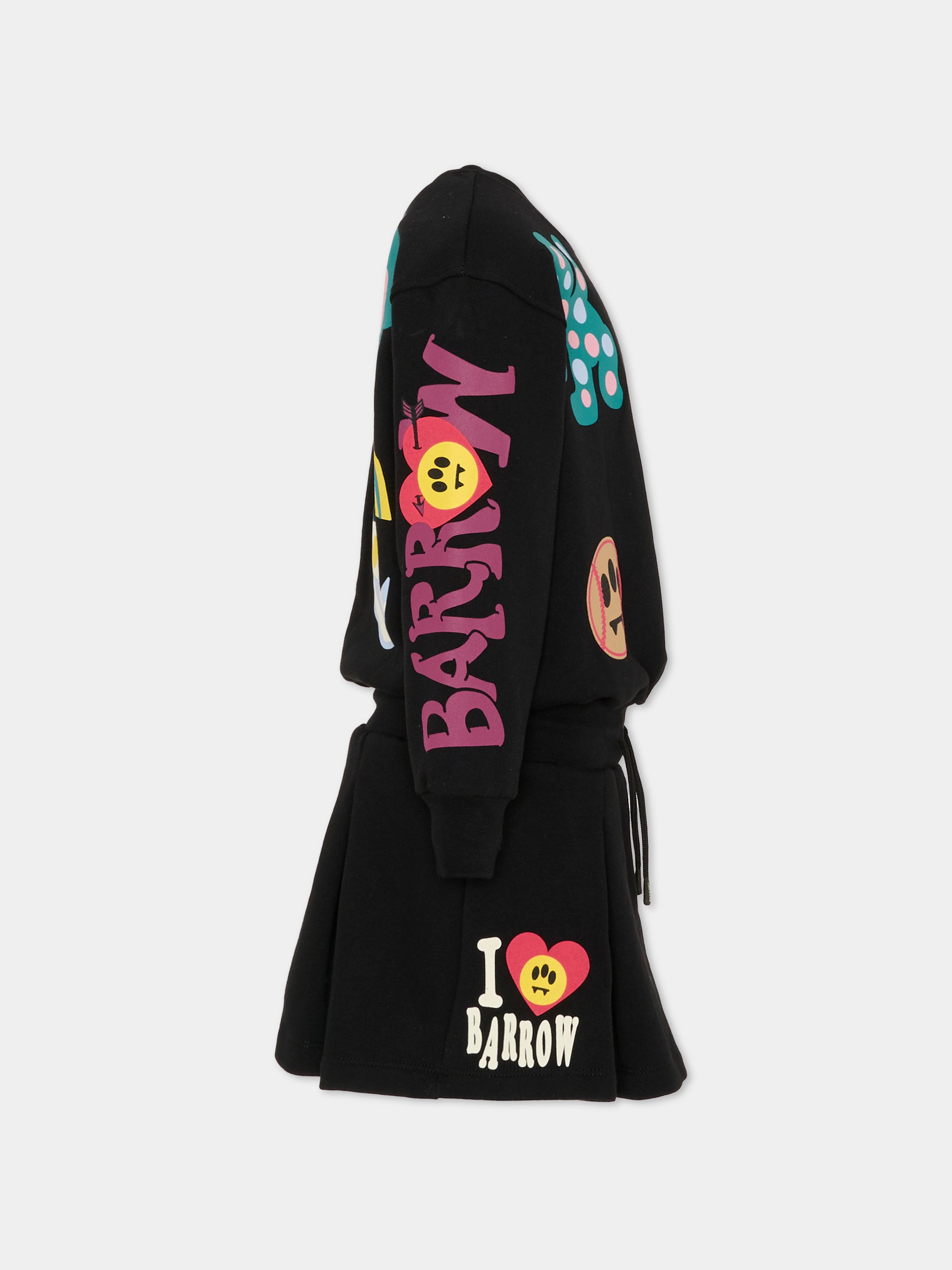 Vestito nero per bambina con logo e stampe,Barrow,F5BKJGDR192 110
