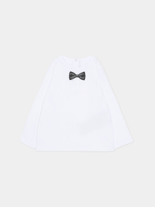 T-shirt bianca con papillon per neonato,Balmain Kids,BX8590 Z3186 100NE