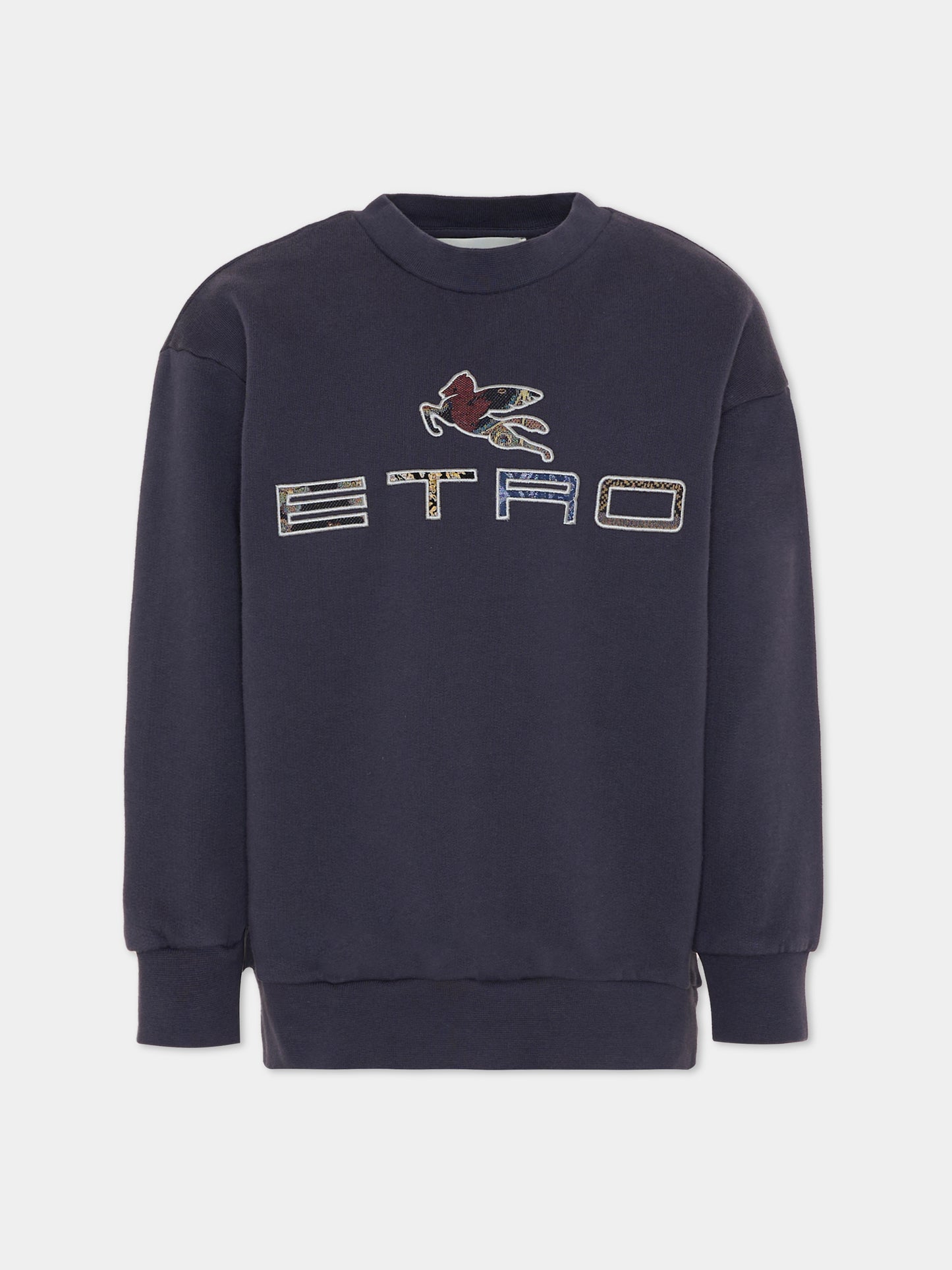 Felpa blu con logo e Pegaso per bambini,Etro,GX4P20 Z3333 667