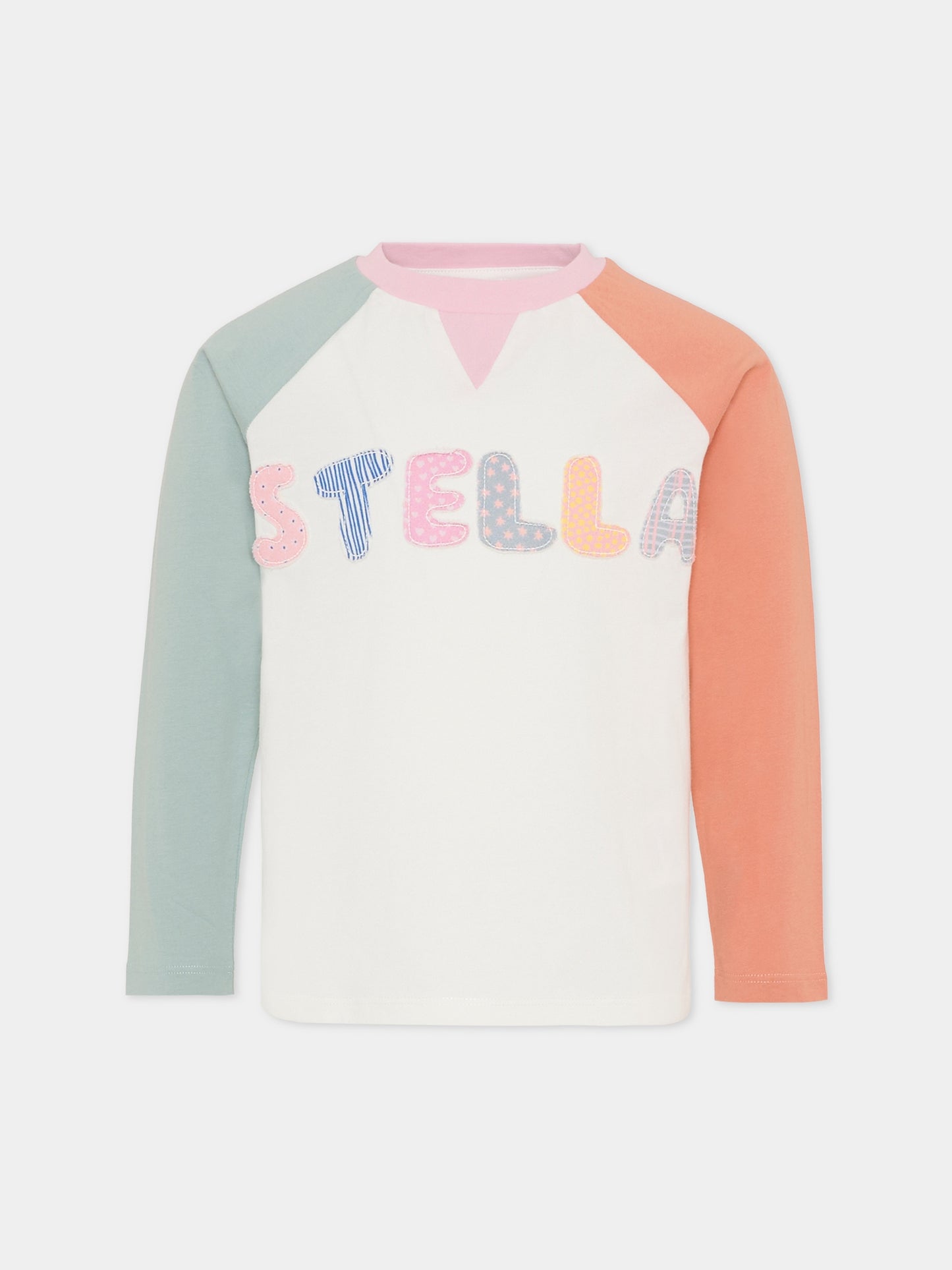 T-shirt color block con logo per bambina,Stella Mccartney Kids,TX8B00 Z0434 999