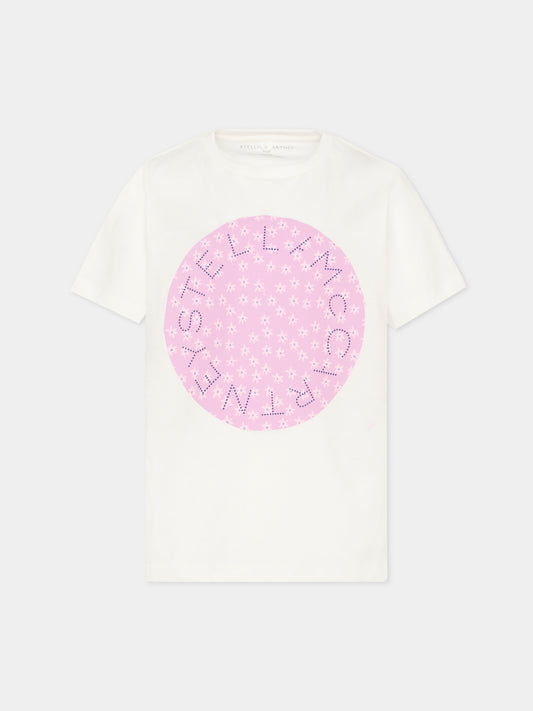T-shirt bianca con logo per bambina,Stella Mccartney Kids,TX8B21 Z0434 101