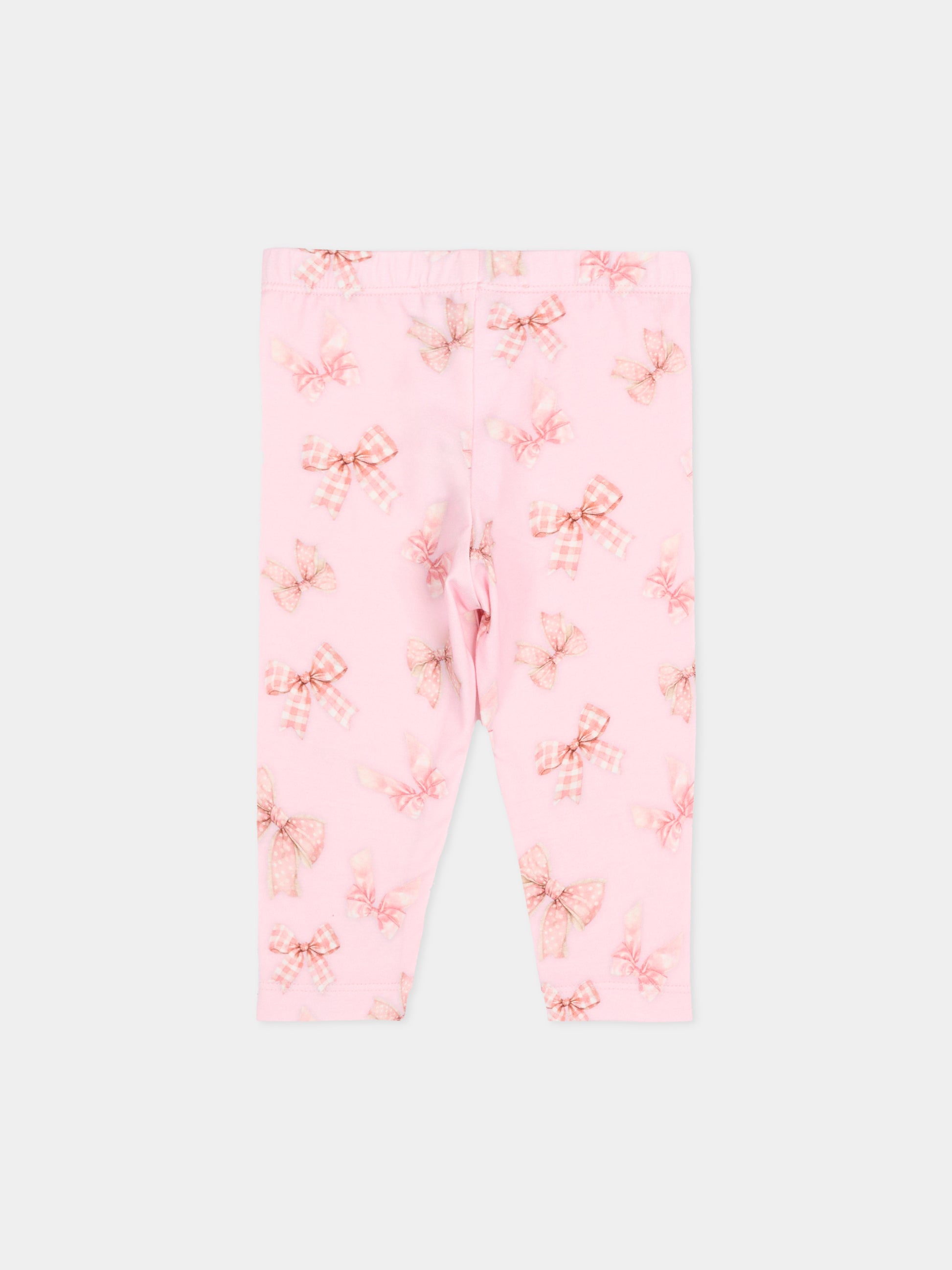 Leggings rosa per neonata con stampa fiocco,Monnalisa,31F403 6650 0090