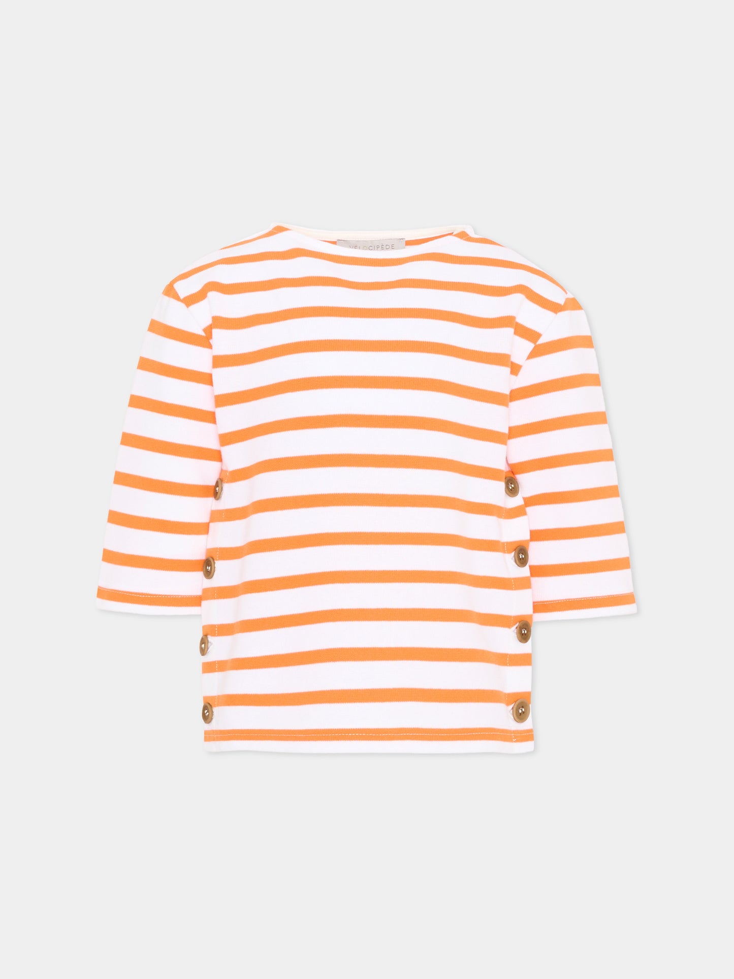 T-shirt bianca per bambina a righe,Vélocipède,VLC-SS26-TS003 WHITE AND TANGERINE