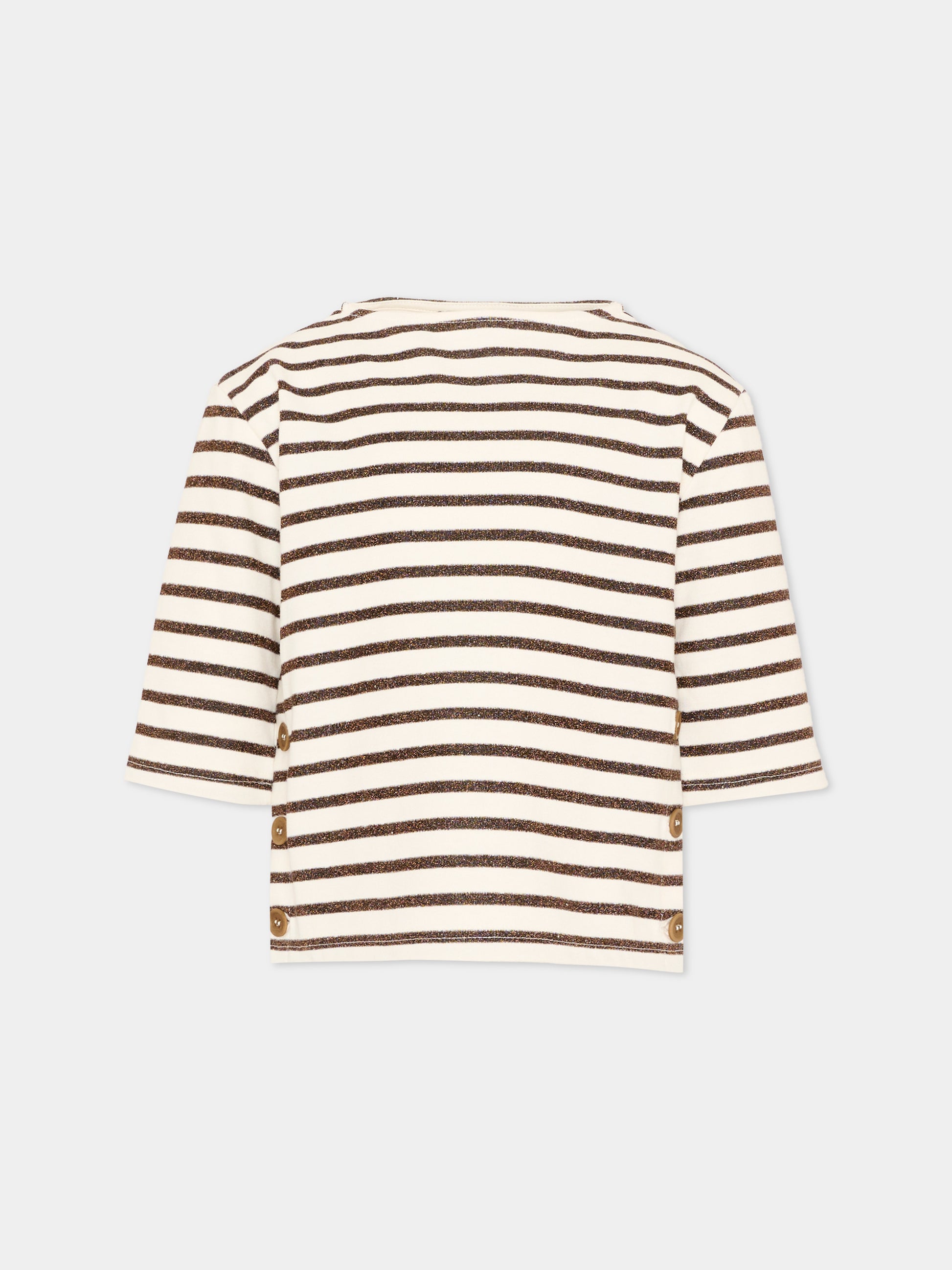 T-shirt beige per bambina a righe,Vélocipède,VLC-SS26-TS003 ECRU AND BLACK