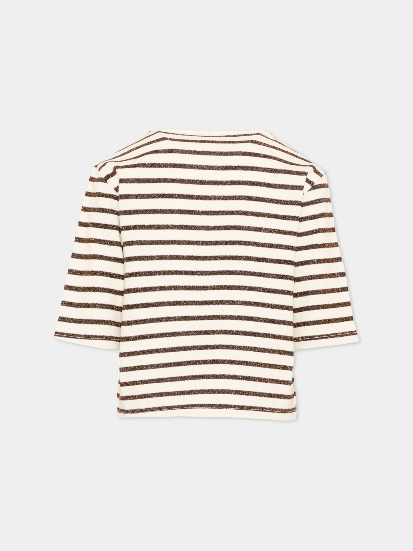 T-shirt beige per bambina a righe,Vélocipède,VLC-SS26-TS003 ECRU AND BLACK