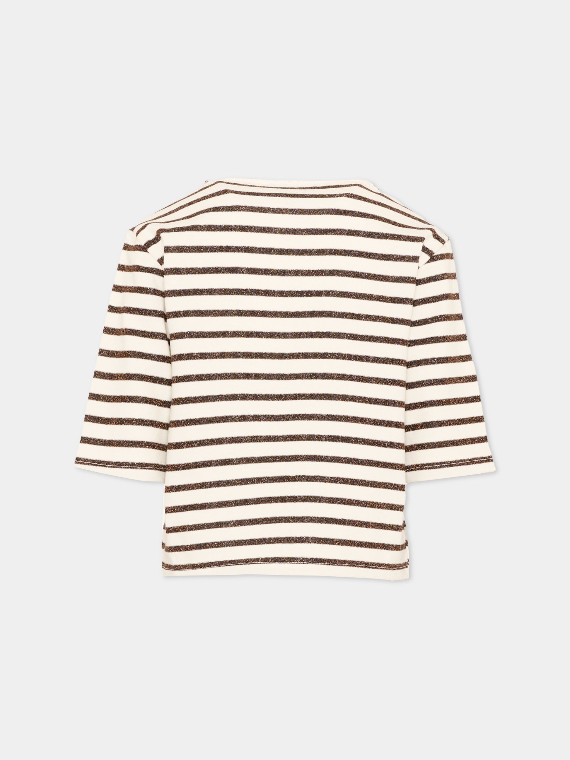 T-shirt beige per bambina a righe,Vélocipède,VLC-SS26-TS003 ECRU AND BLACK