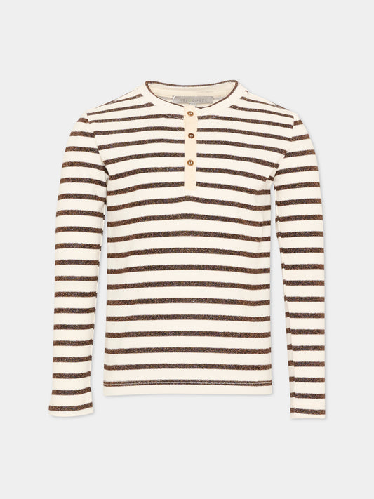 T-shirt beige per bambina a righe,Vélocipède,VLC-AW25/26-TS002 ECRU AND BLACK