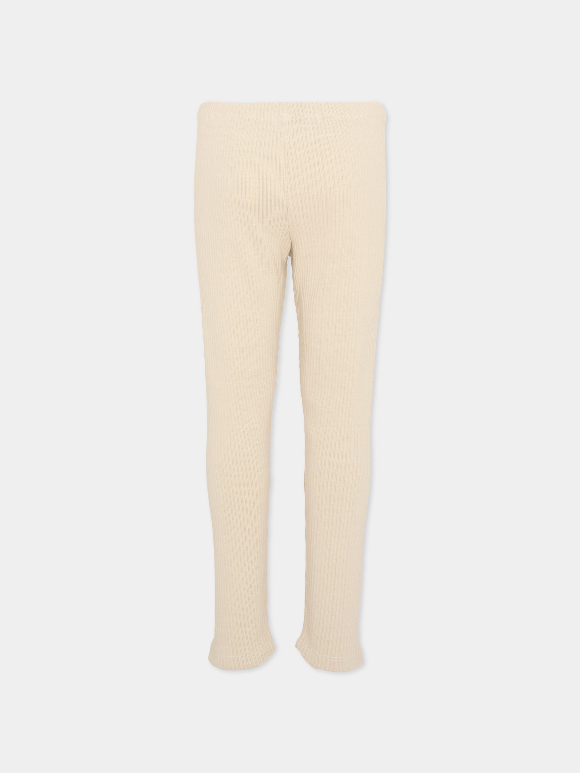 Leggings beige per bambina a coste,Vélocipède,VLC-AW25/26-TR003 OYSTER