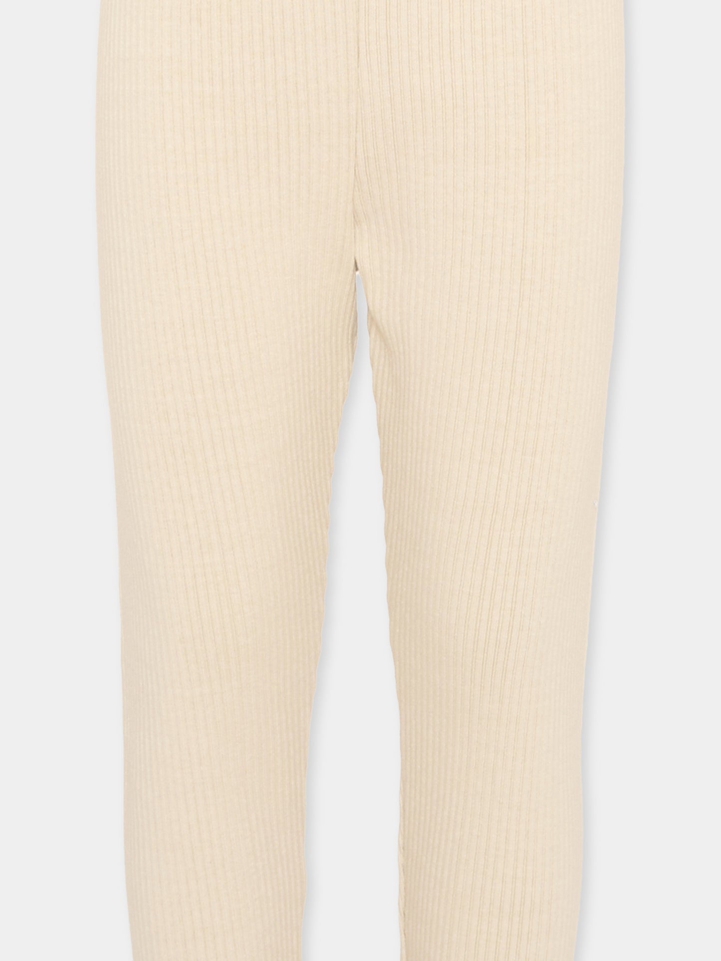 Leggings beige per bambina a coste,Vélocipède,VLC-AW25/26-TR003 OYSTER