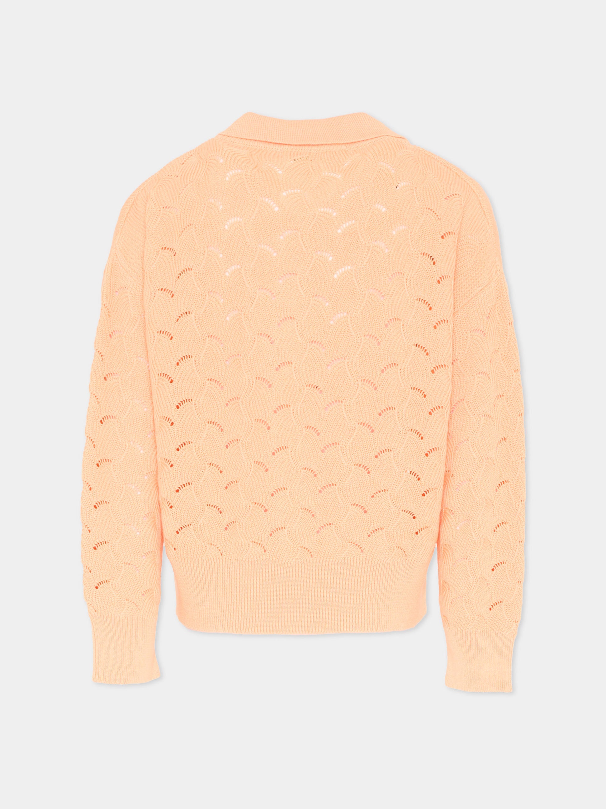 Maglione arancione per bambina traforato,Vélocipède,SAMI SWEATER PEACH