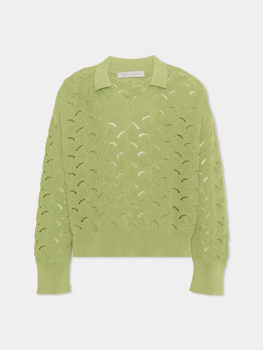 Maglione verde per bambini traforato,Vélocipède,SAMI SWEATER GREEN