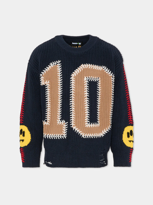 Maglione blu per bambino con smile e numeri,Barrow,F5BKJUJP064 060