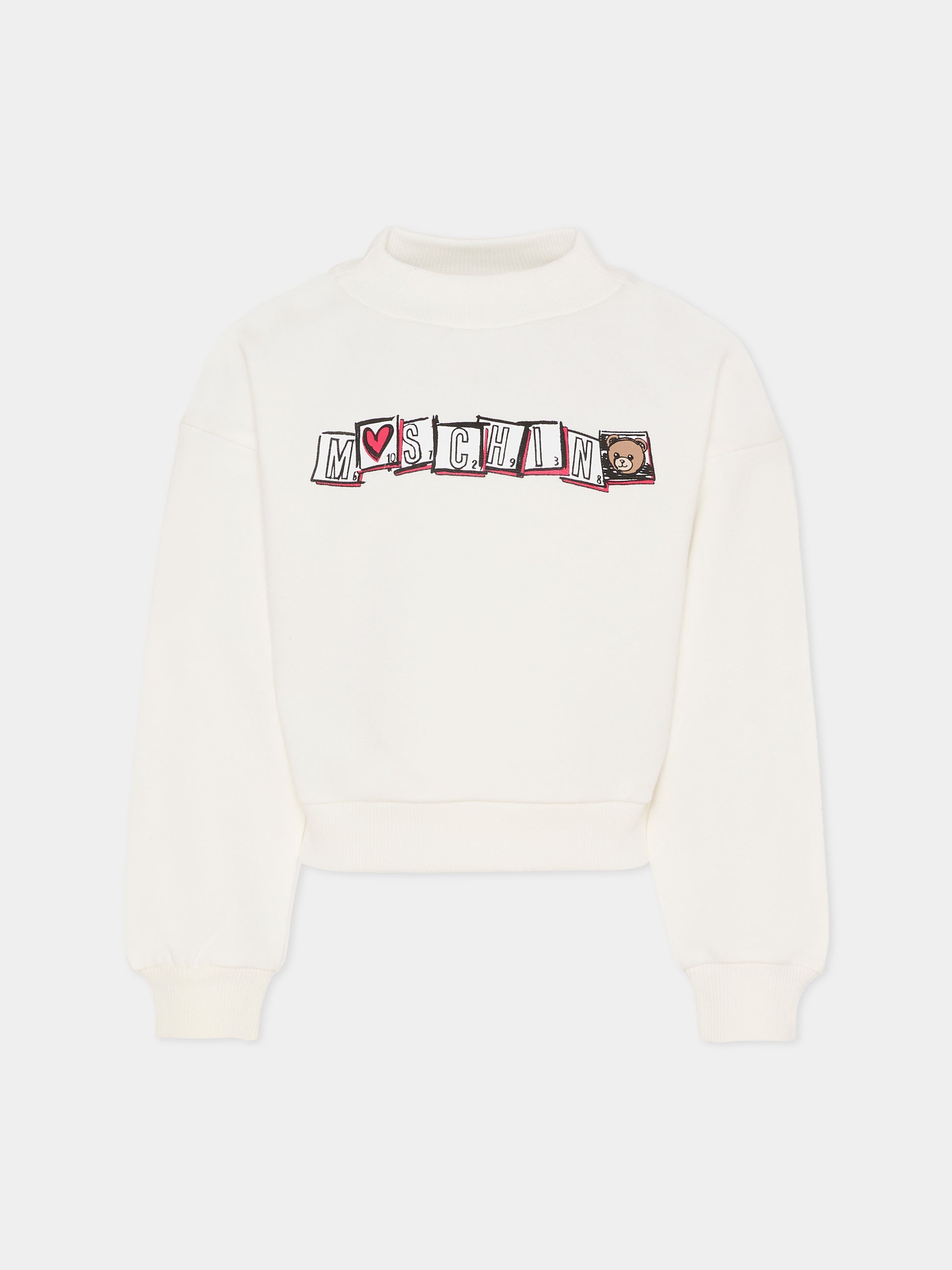 Felpa bianca per bambina con logo,Moschino Kids,HDF06K LCA58 10063