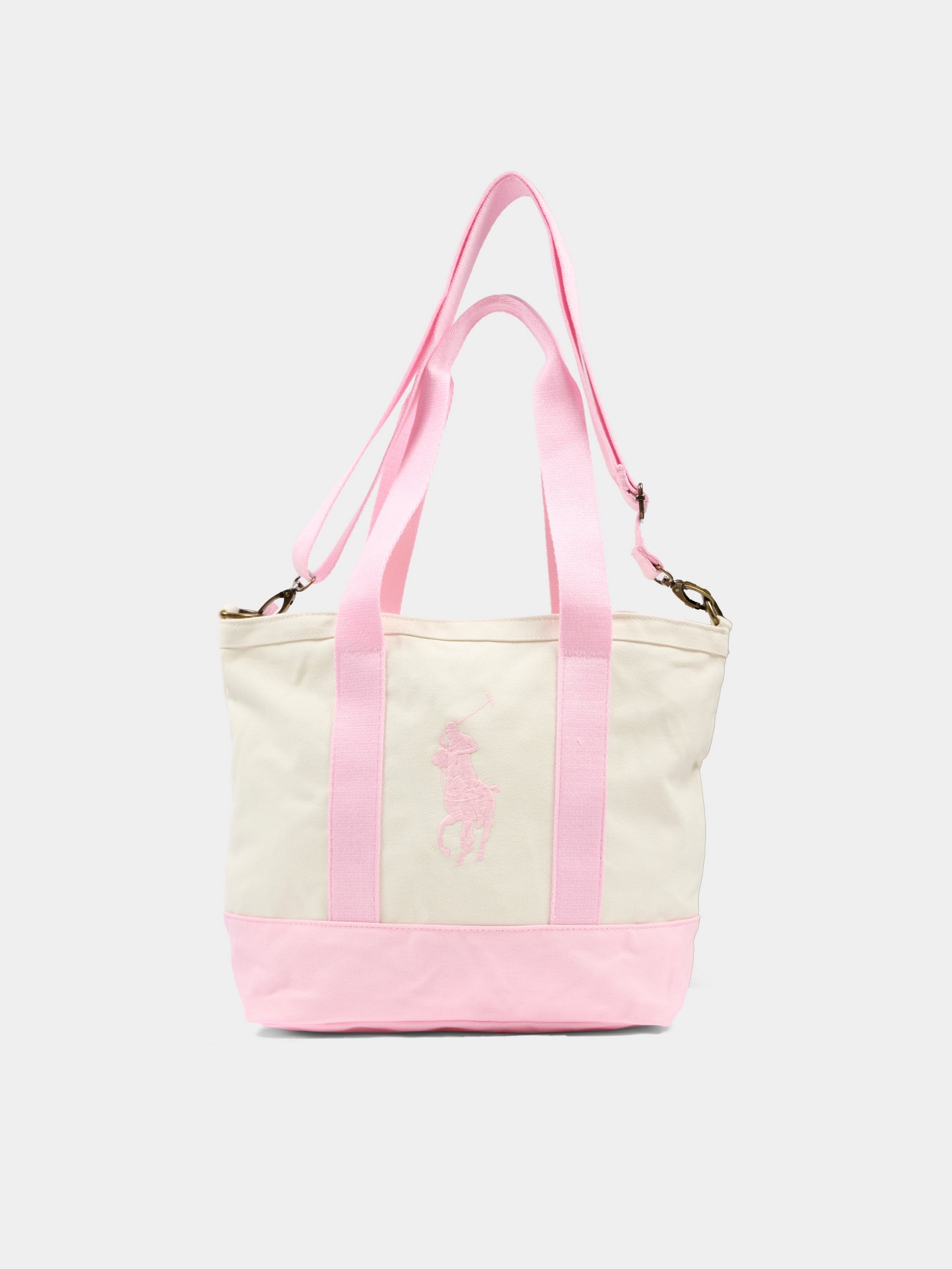 Borsa avorio per bambina con cavallino rosa,Ralph Lauren Kids,9AR023 W2Q