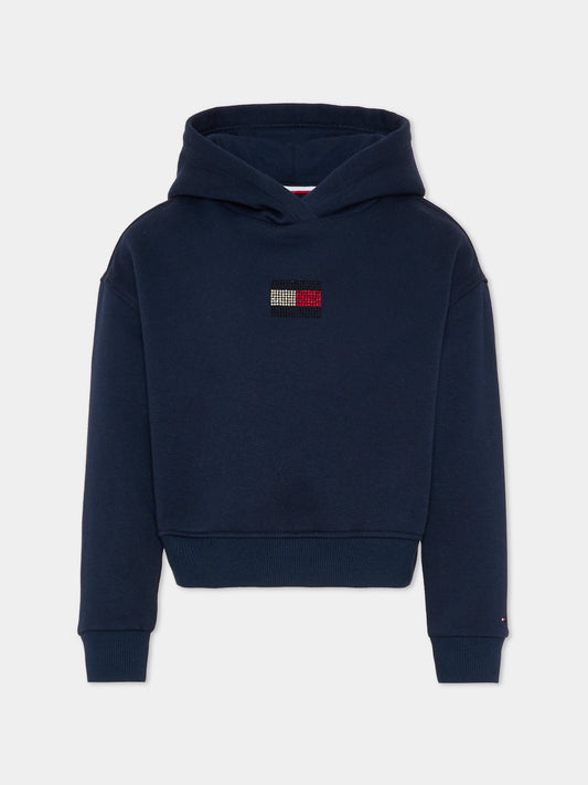 Felpa crop blu per bambina con bandierina,Tommy Hilfiger Junior,KG0KG09016 C1G