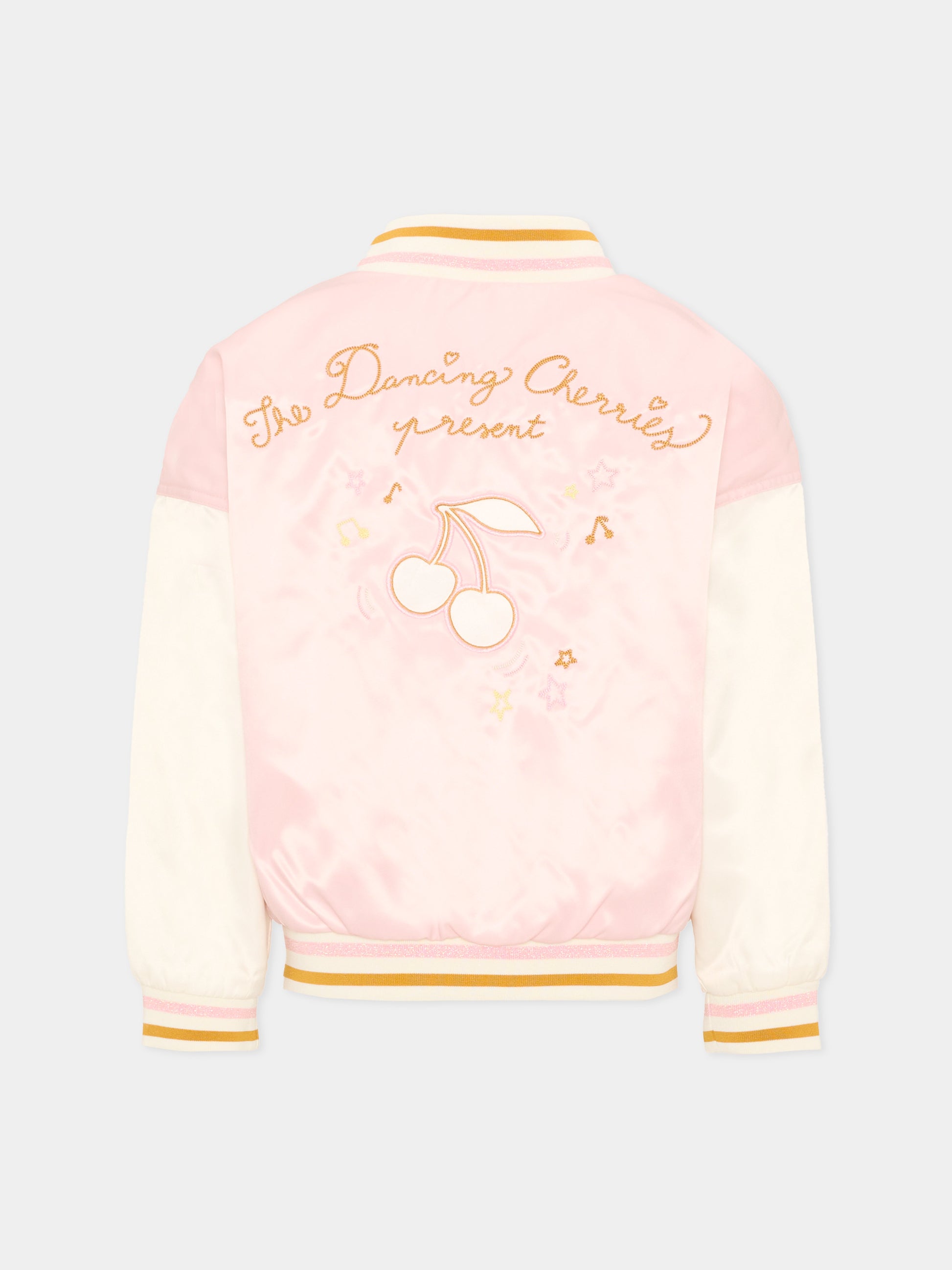 Bomber rosa per bambina con ciliegie ricamate,Bonpoint,P06GJAW00001 120