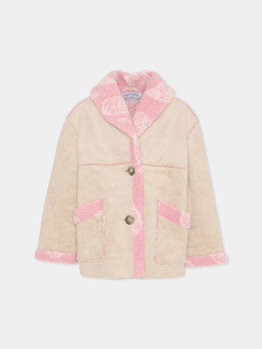 Ecopelliccia beige per bambina con stampa paisley,Mc2 Saint Barth,DORY002 00321E