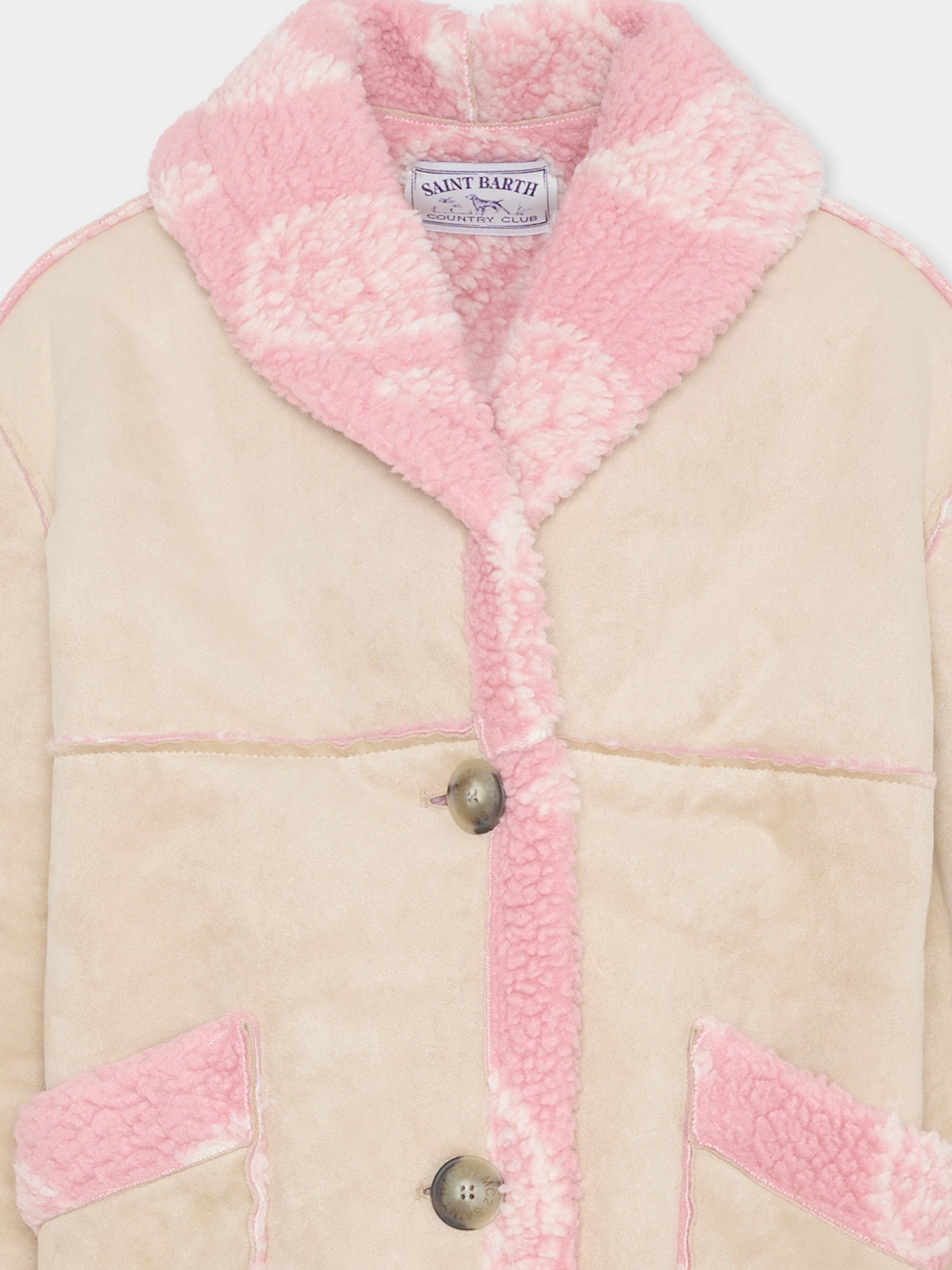 Ecopelliccia beige per bambina con stampa paisley,Mc2 Saint Barth,DORY002 00321E