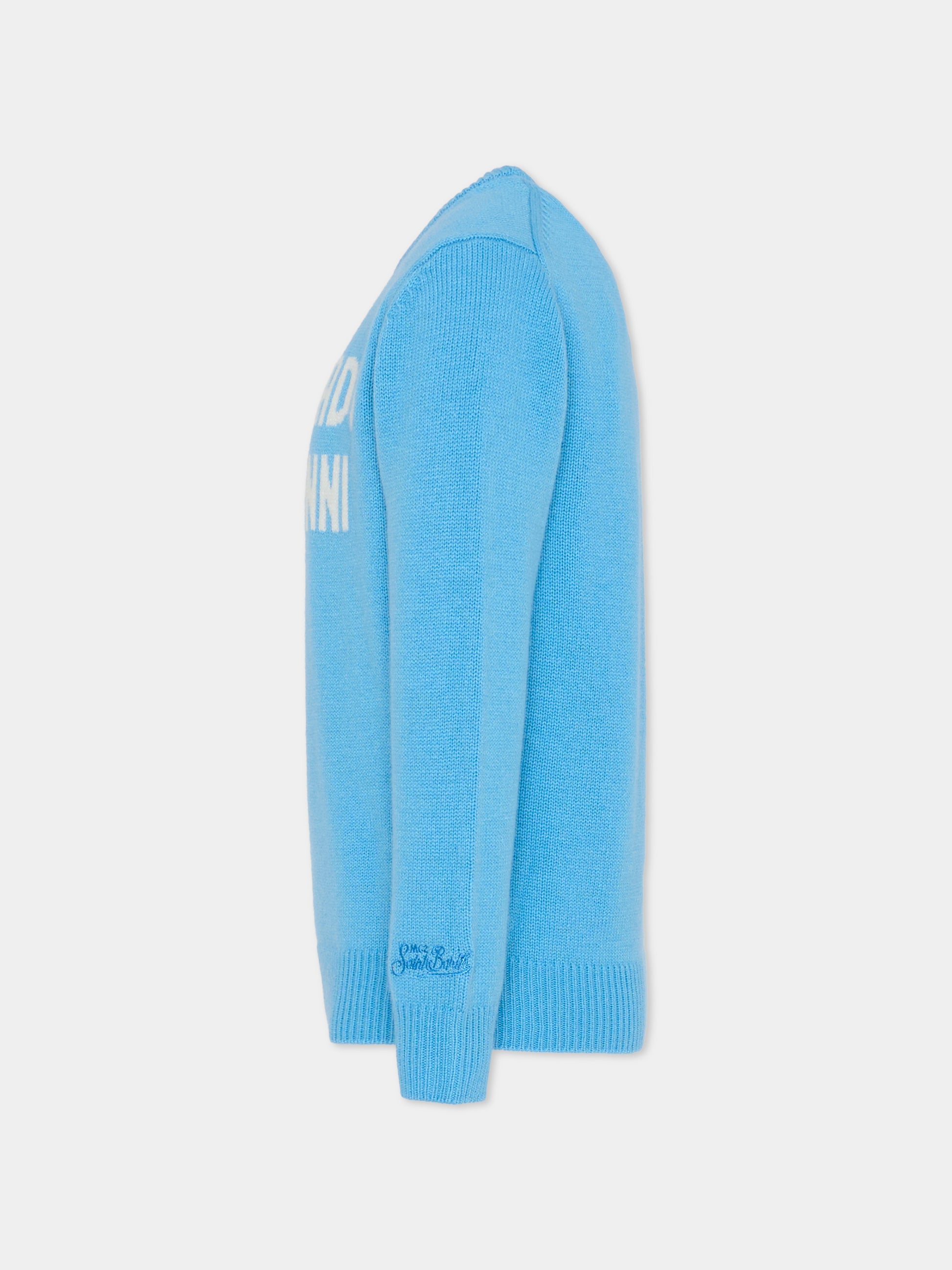 Maglione azzurro per bambino con scritta,Mc2 Saint Barth,DOU0001 01635I