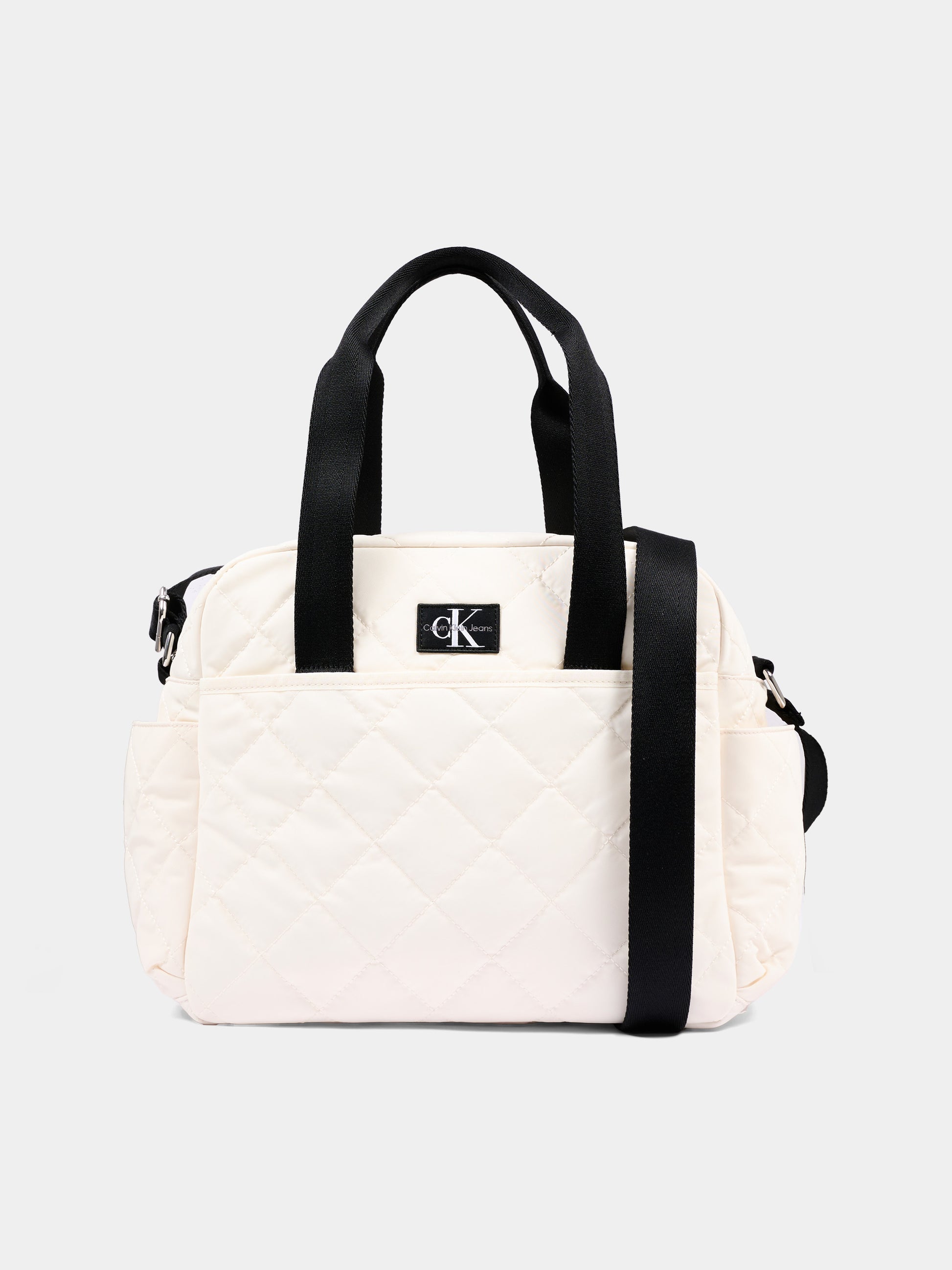 Borsa mamma avorio per neonati trapuntata con logo,Calvin Klein Kids,IU0IU00567 YAS