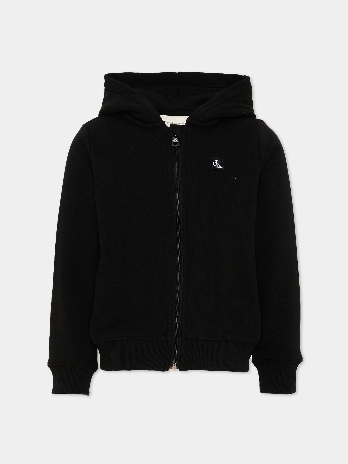 Felpa nera con cappuccio per bambini con logo,Calvin Klein Kids,LV1CKTJB12 BEH