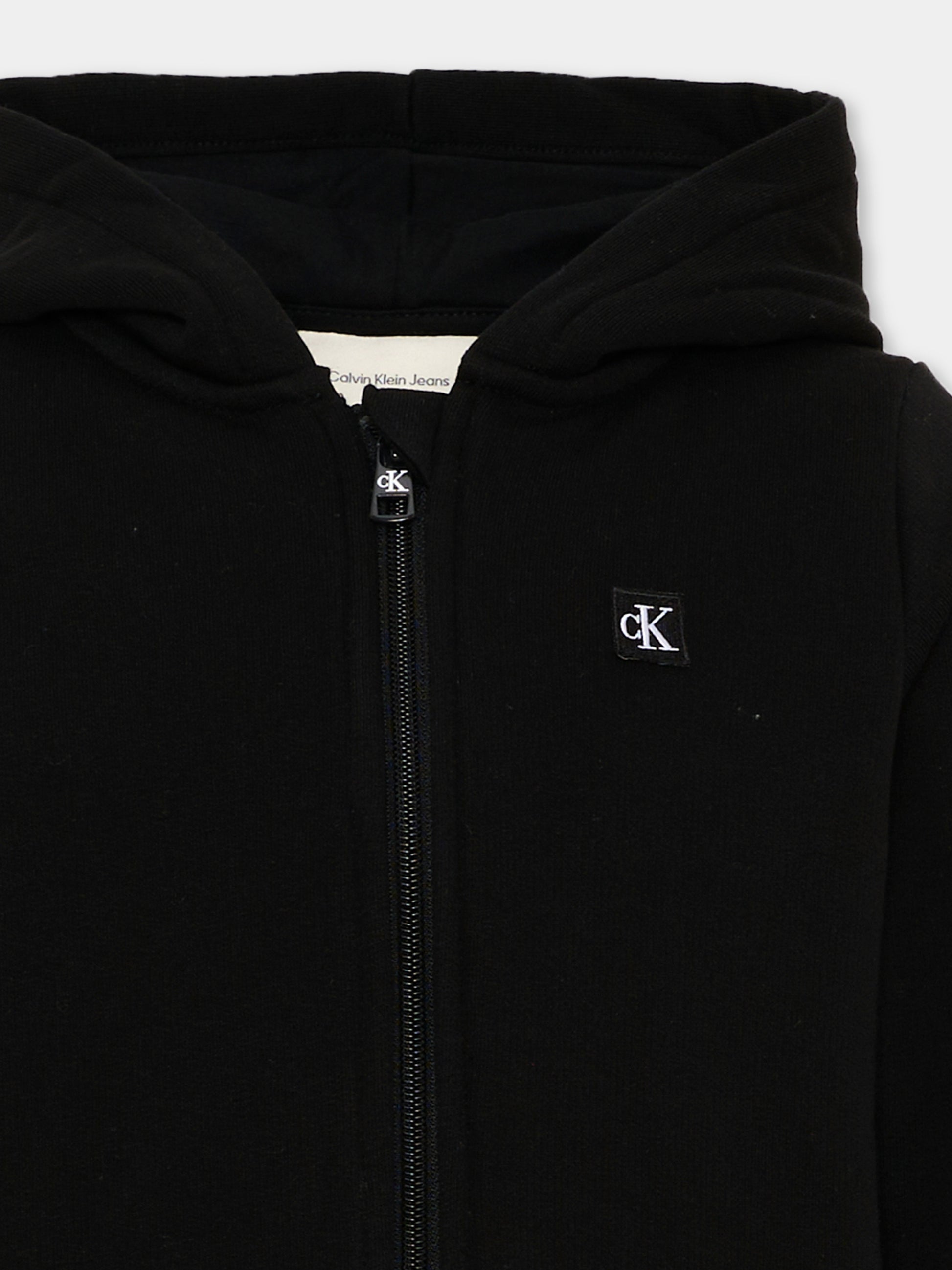 Felpa nera con cappuccio per bambini con logo,Calvin Klein Kids,LV1CKTJB12 BEH