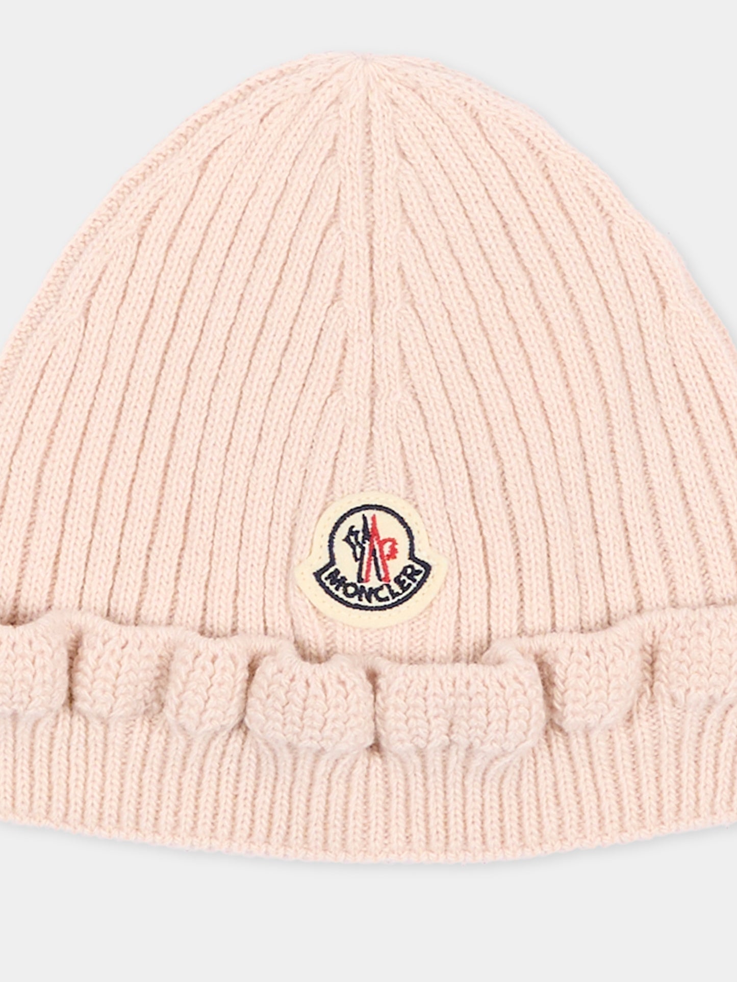 Berretto rosa per neonata con logo,Moncler Kids,L2951 3B00004 M4281 51M