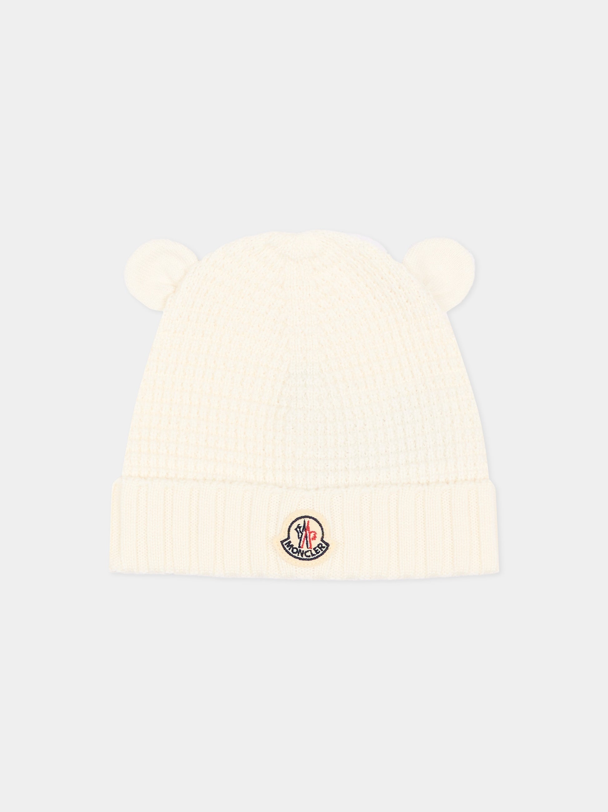 Berretto avorio per neonati con logo,Moncler Kids,L2951 3B00005 M1131 040