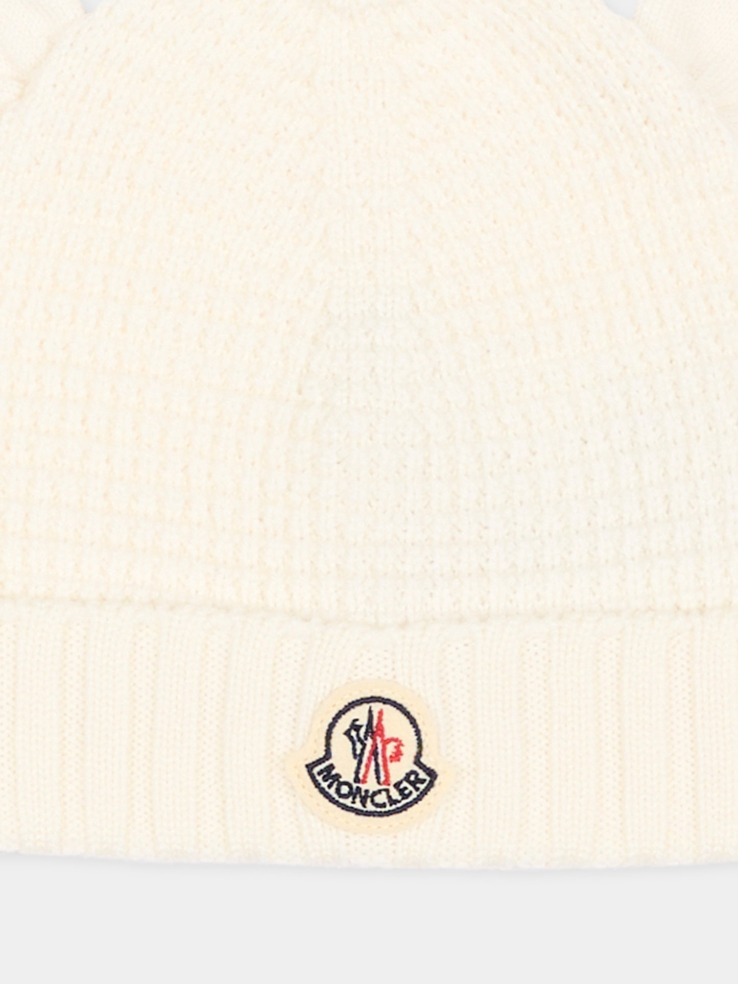 Berretto avorio per neonati con logo,Moncler Kids,L2951 3B00005 M1131 040