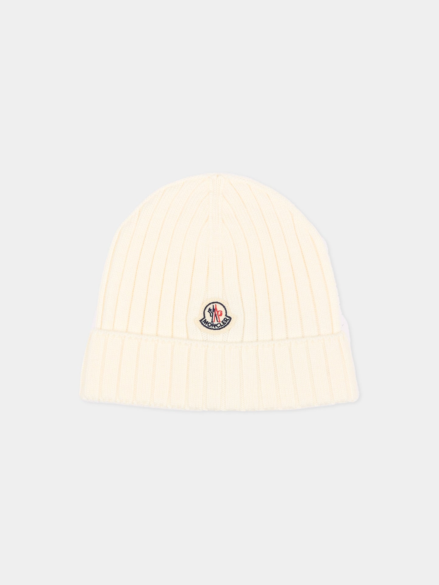 Berretto avorio per neonati con logo,Moncler Kids,L2951 3B00006 M1131 040