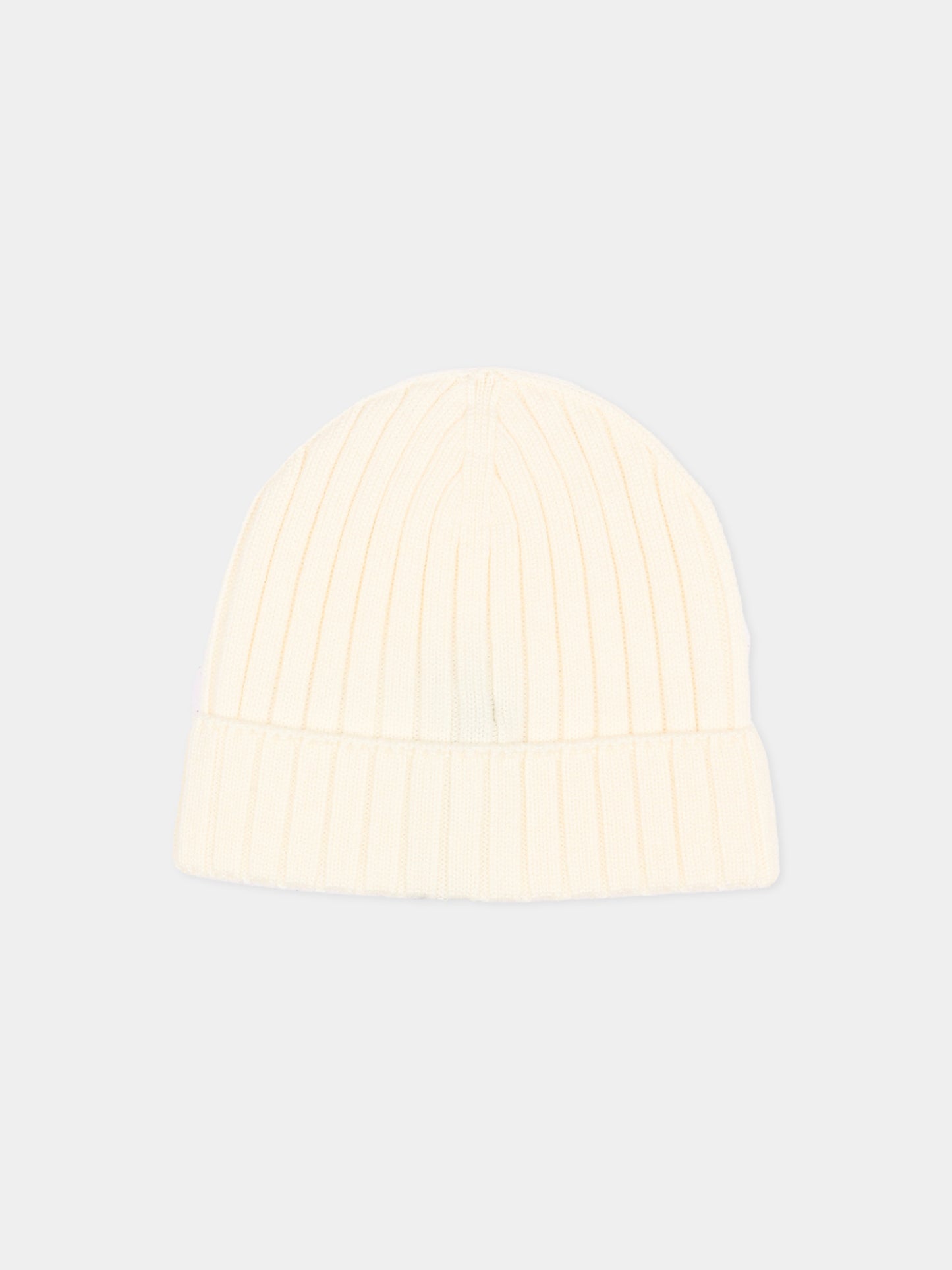 Berretto avorio per neonati con logo,Moncler Kids,L2951 3B00006 M1131 040