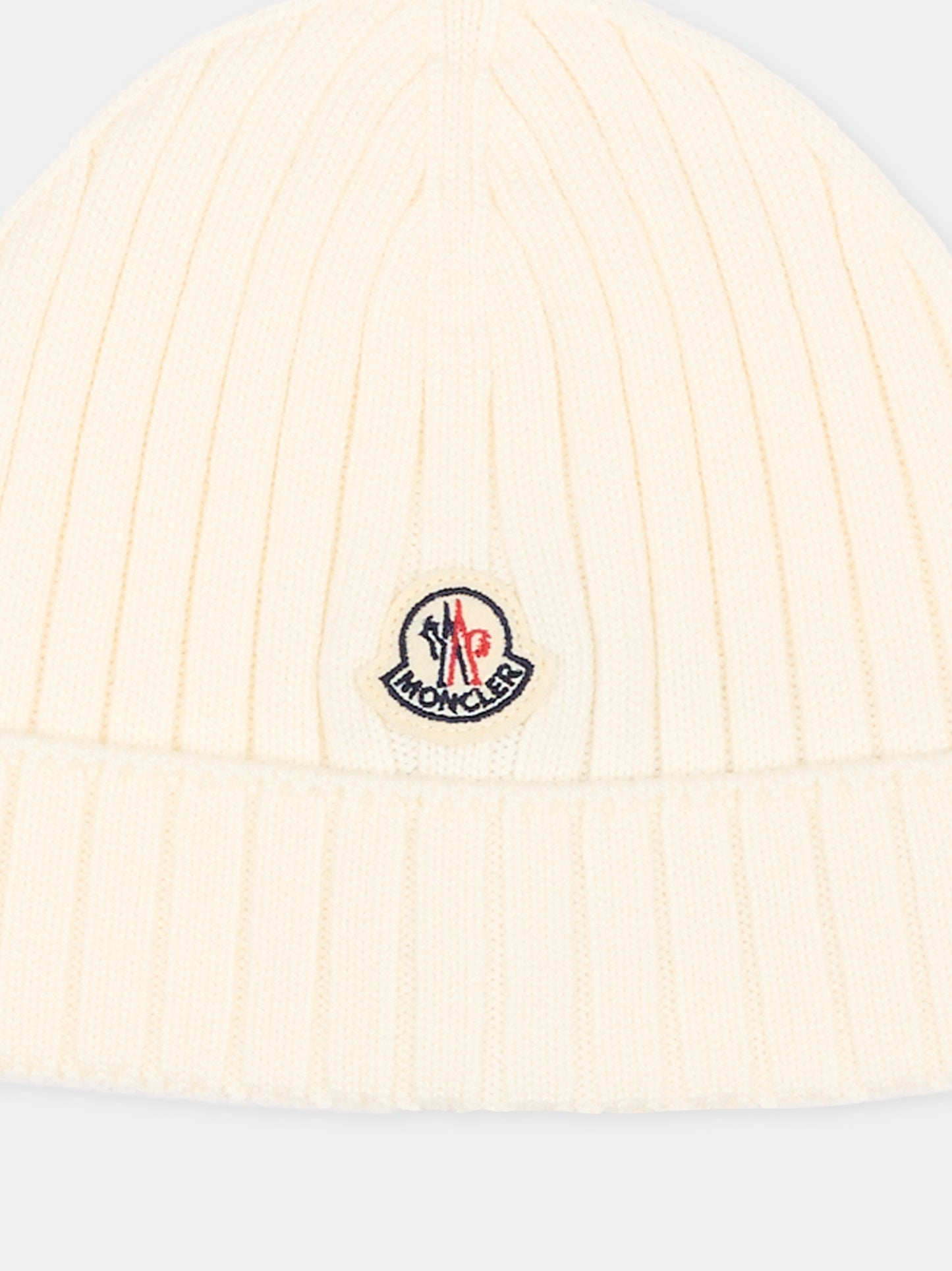 Berretto avorio per neonati con logo,Moncler Kids,L2951 3B00006 M1131 040