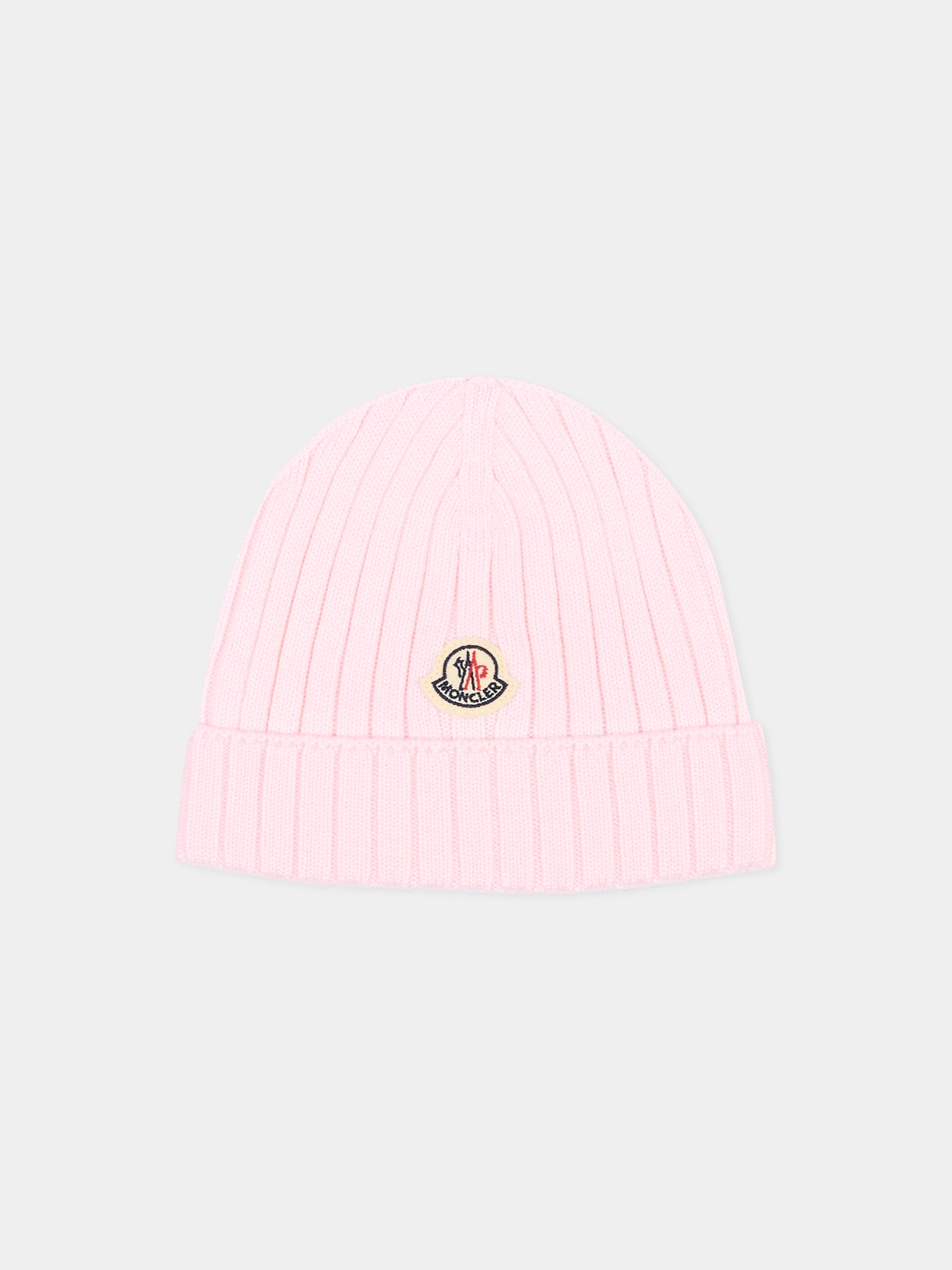 Berretto rosa per neonata con logo,Moncler Kids,L2951 3B00006 M1131 529