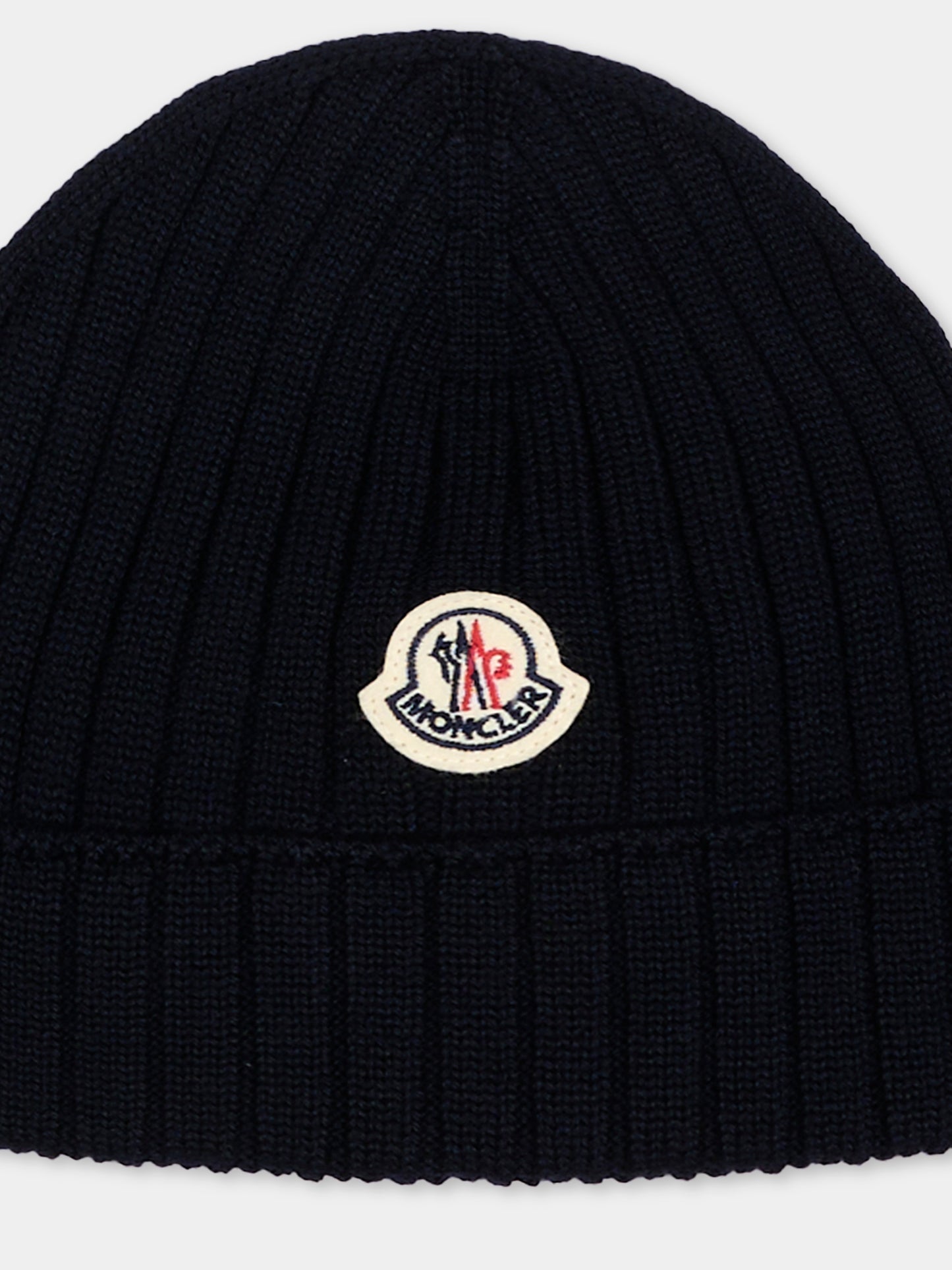 Berretto blu per neonati con logo,Moncler Kids,L2951 3B00006 M1131 742
