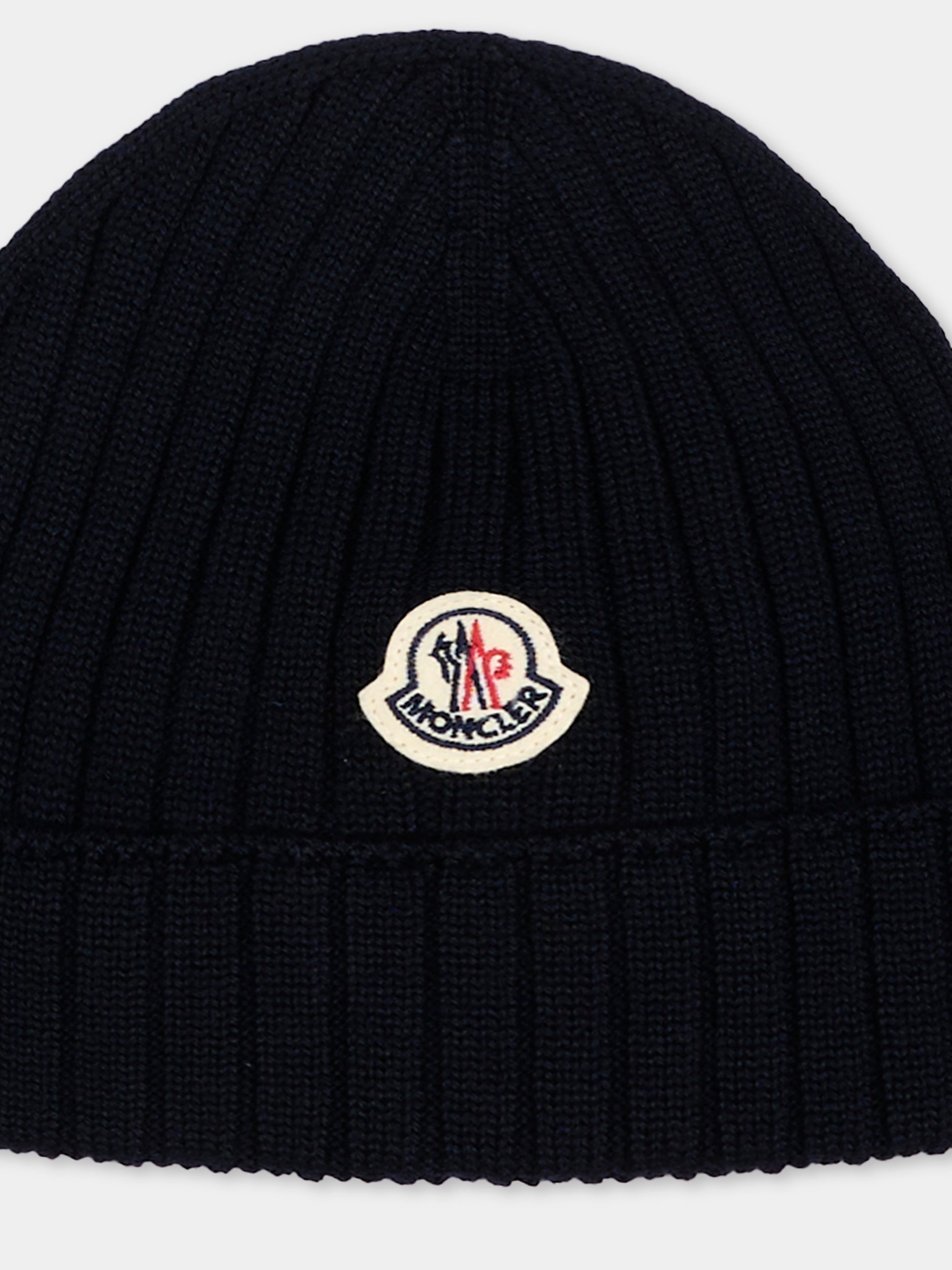 Berretto blu per neonati con logo,Moncler Kids,L2951 3B00006 M1131 742