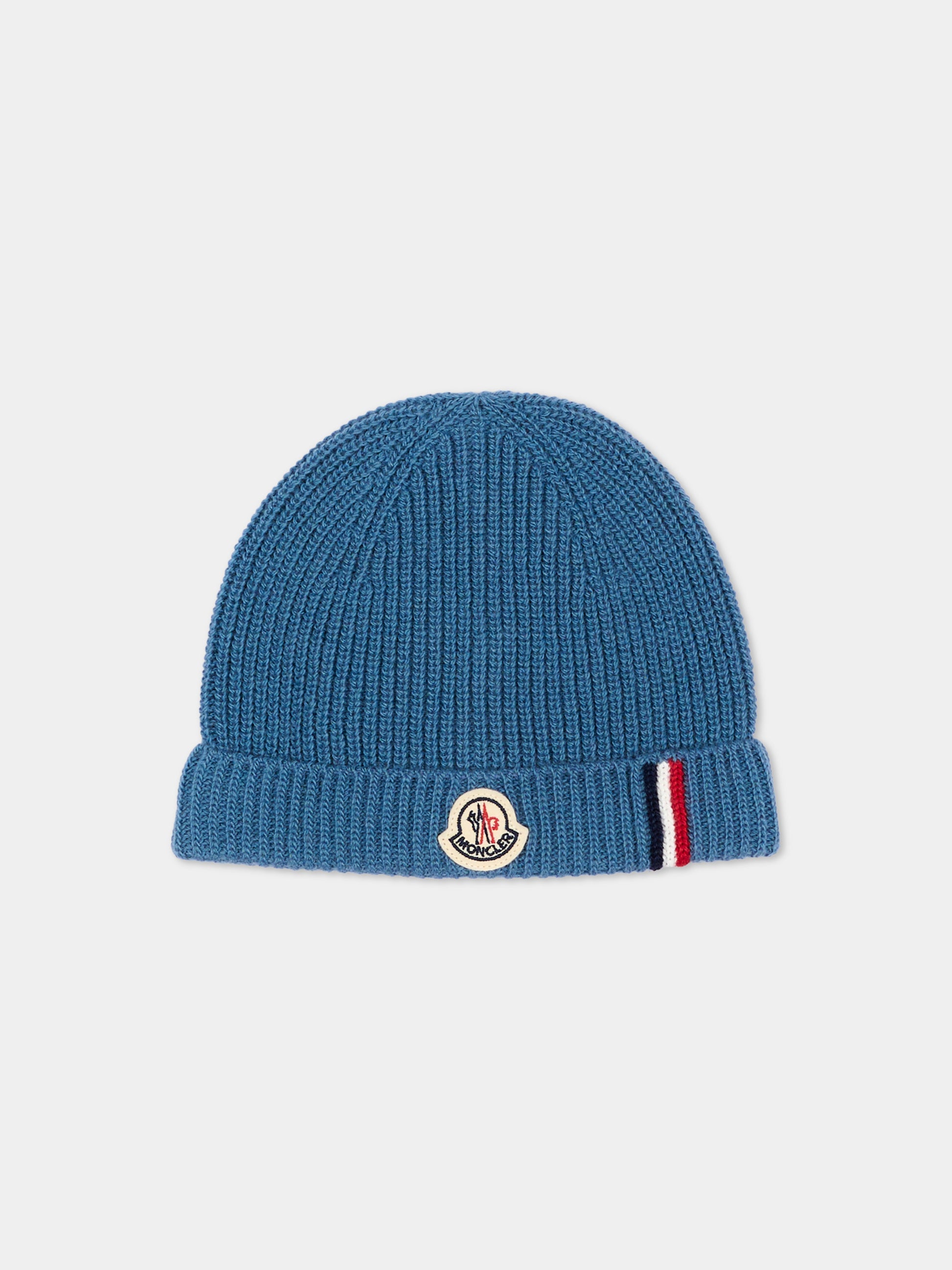 Berretto celeste per neonato con logo,Moncler Kids,L2951 3B00007 M1241 71G