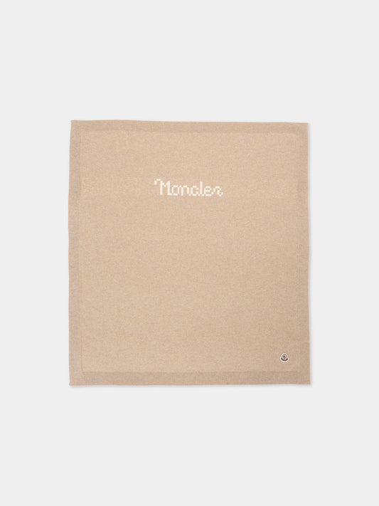 Coperta beige per neonati con logo,Moncler Kids,L2951 3G00005 M4281 21E